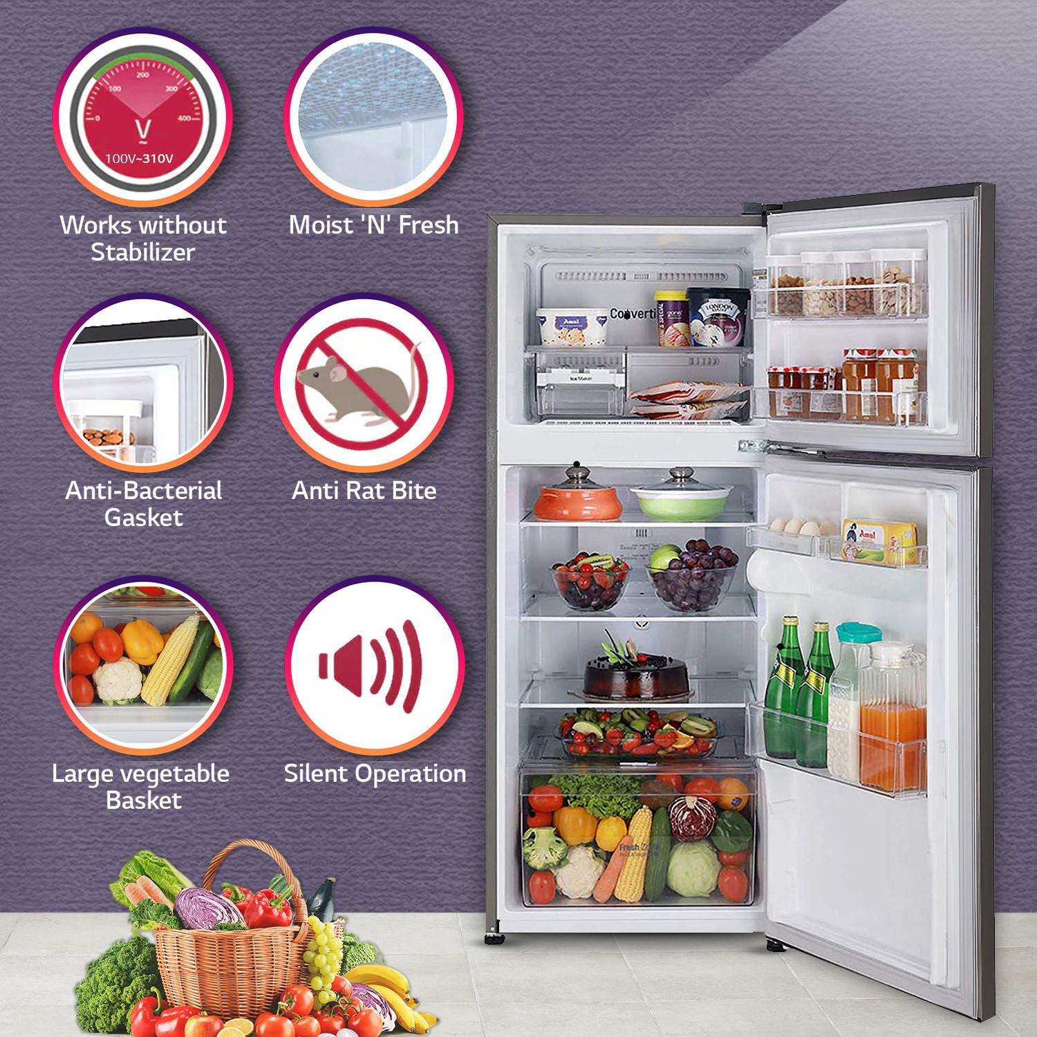 Image of LG 240 L Frost Free Double Door 3 Star Convertible Refrigerator with Smart Inverter Compressor