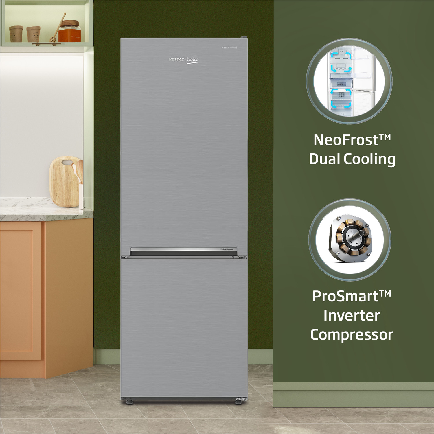 Image of Voltas Beko by A Tata Product 340 L Frost Free Double Door Bottom Mount 2 Star Refrigerator