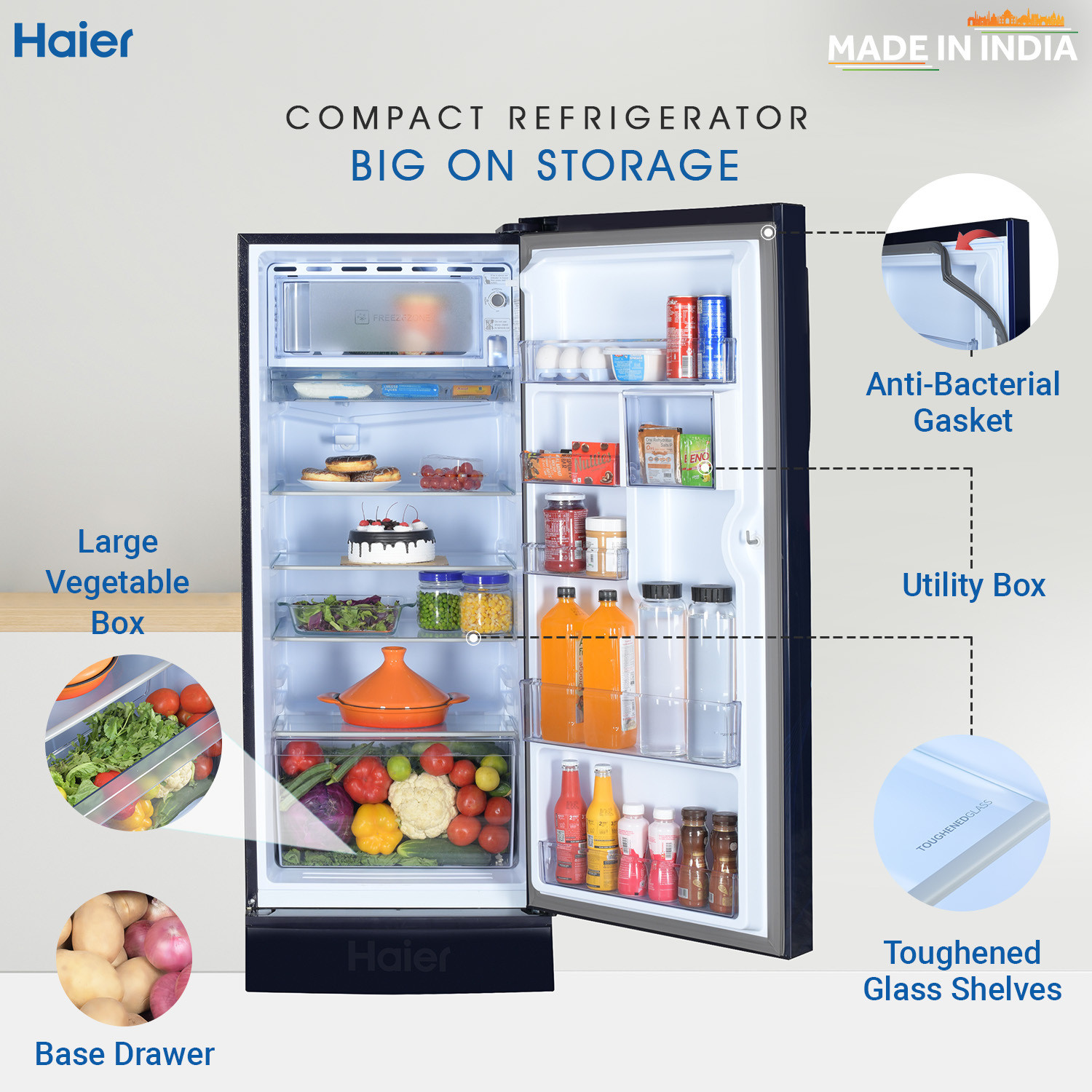 Image of Haier 190 L Direct Cool Double Door 4 Star Refrigerator with Base Drawer with Large Storage Space1 Hour Icing Technology