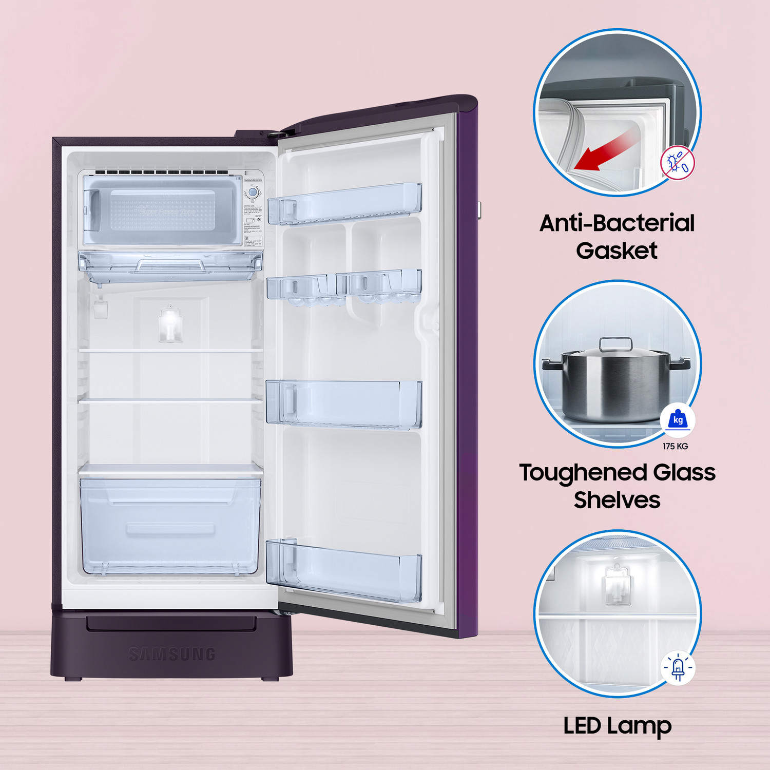 Image of Samsung 189 L Direct Cool Single Door 5 Star Refrigerator with Base Drawer with Digital Inverter