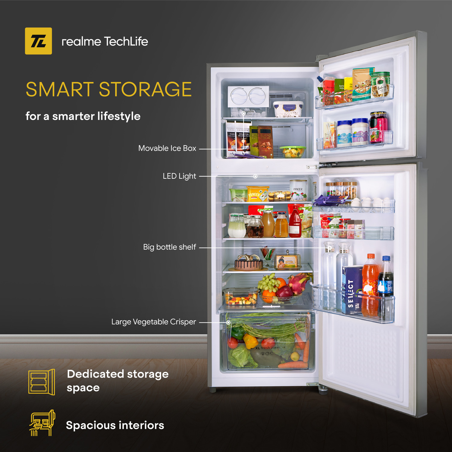 Image of realme TechLife 236 L Frost Free Double Door 2 Star Refrigerator (GlitGrey, 256JF2RM23)