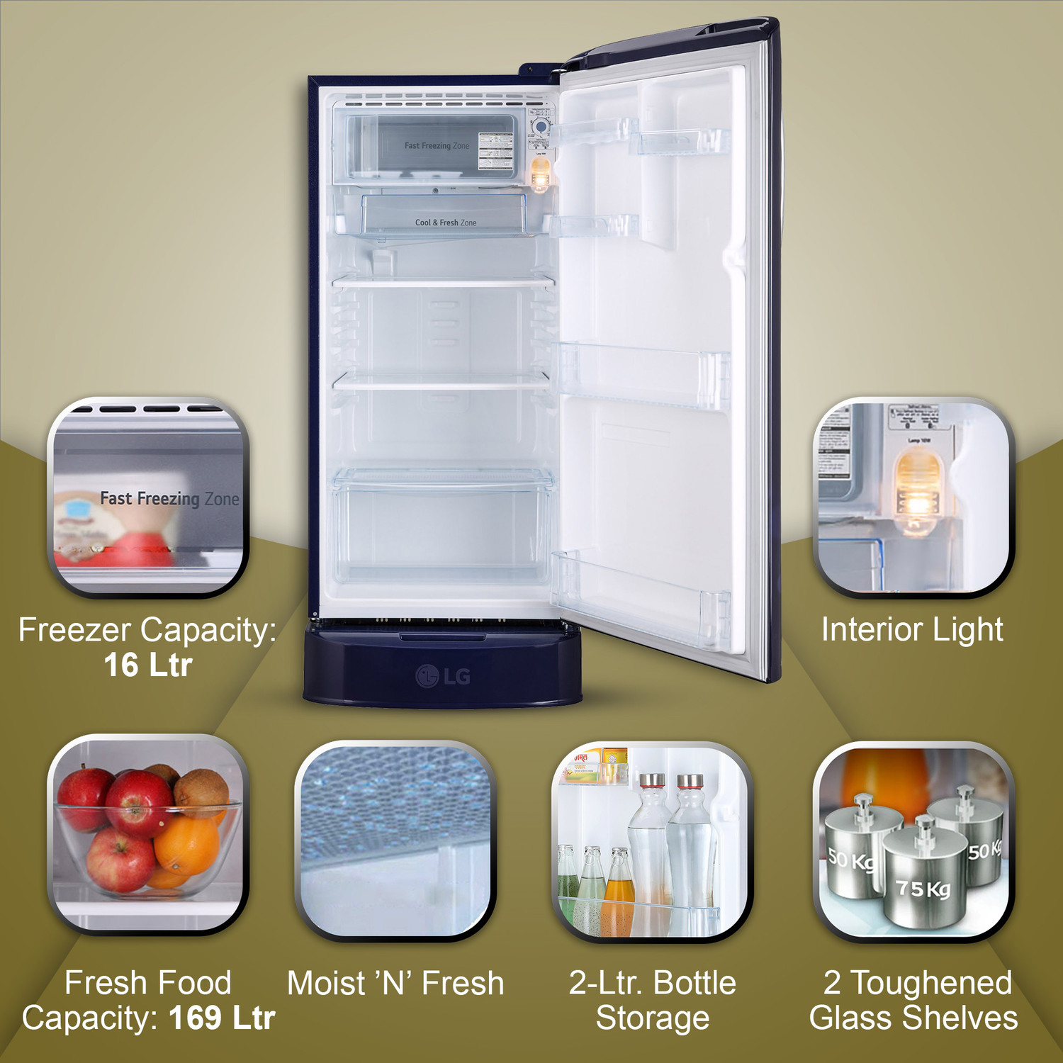 Image of LG 185 L Direct Cool Single Door 5 Star Refrigerator with Base Drawer with Smart Inverter Compressor, Smart Connect, Fast Ice Making