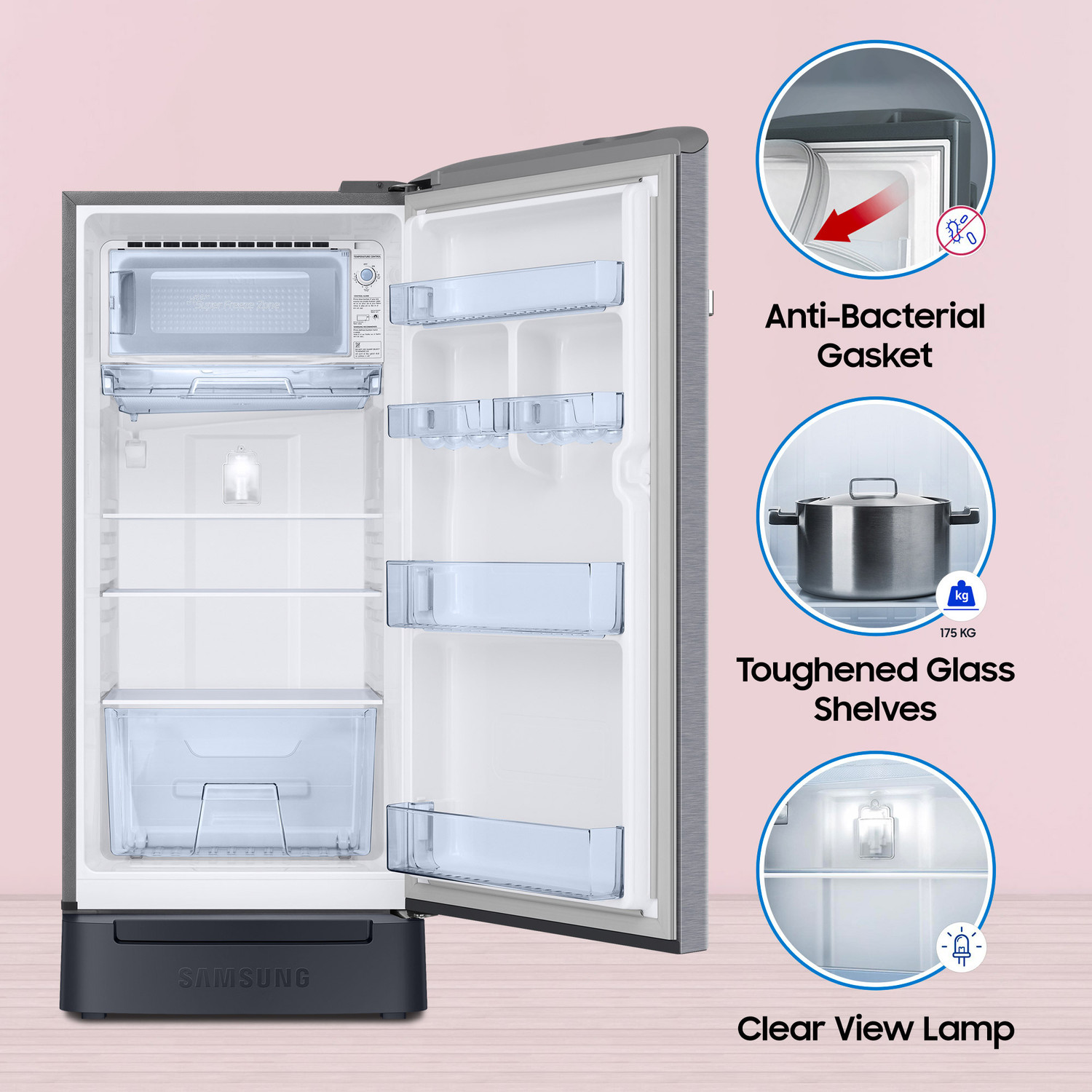 Image of Samsung 189 L Direct Cool Single Door 5 Star Refrigerator with Base Drawer with Digital Inverter