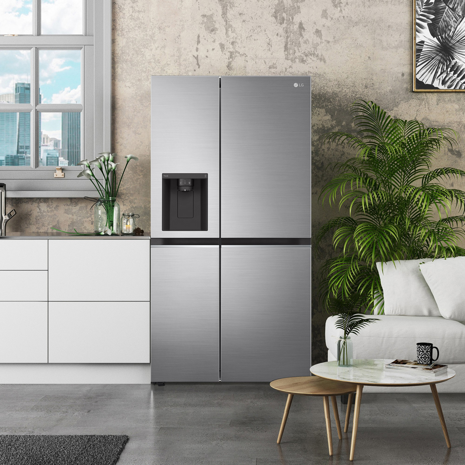 Image of LG 674 L Frost Free Side by Side Refrigerator with Smart Inverter Compressor ThinQ (Wi-Fi)� | DoorCooling+, Hygiene Fresh+, Water and Ice Dispenser (Platinum Silver III, GC-L257SL4L)