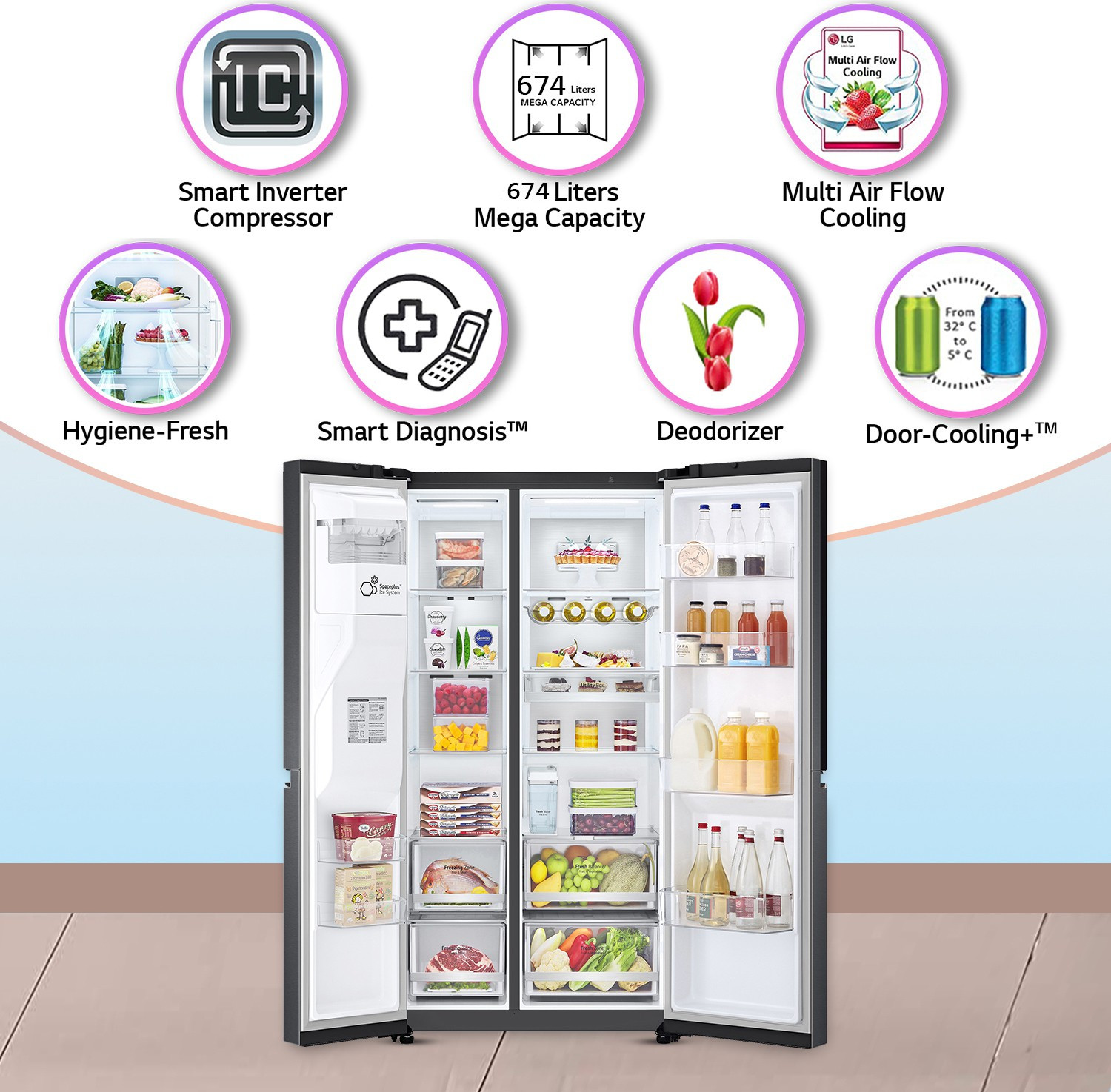 Image of LG 674 L Frost Free Side by Side Refrigerator with Smart Inverter Compressor ThinQ (Wi-Fi)� | DoorCooling+, Hygiene Fresh+, Water and Ice Dispenser (Platinum Silver III, GC-L257SL4L)