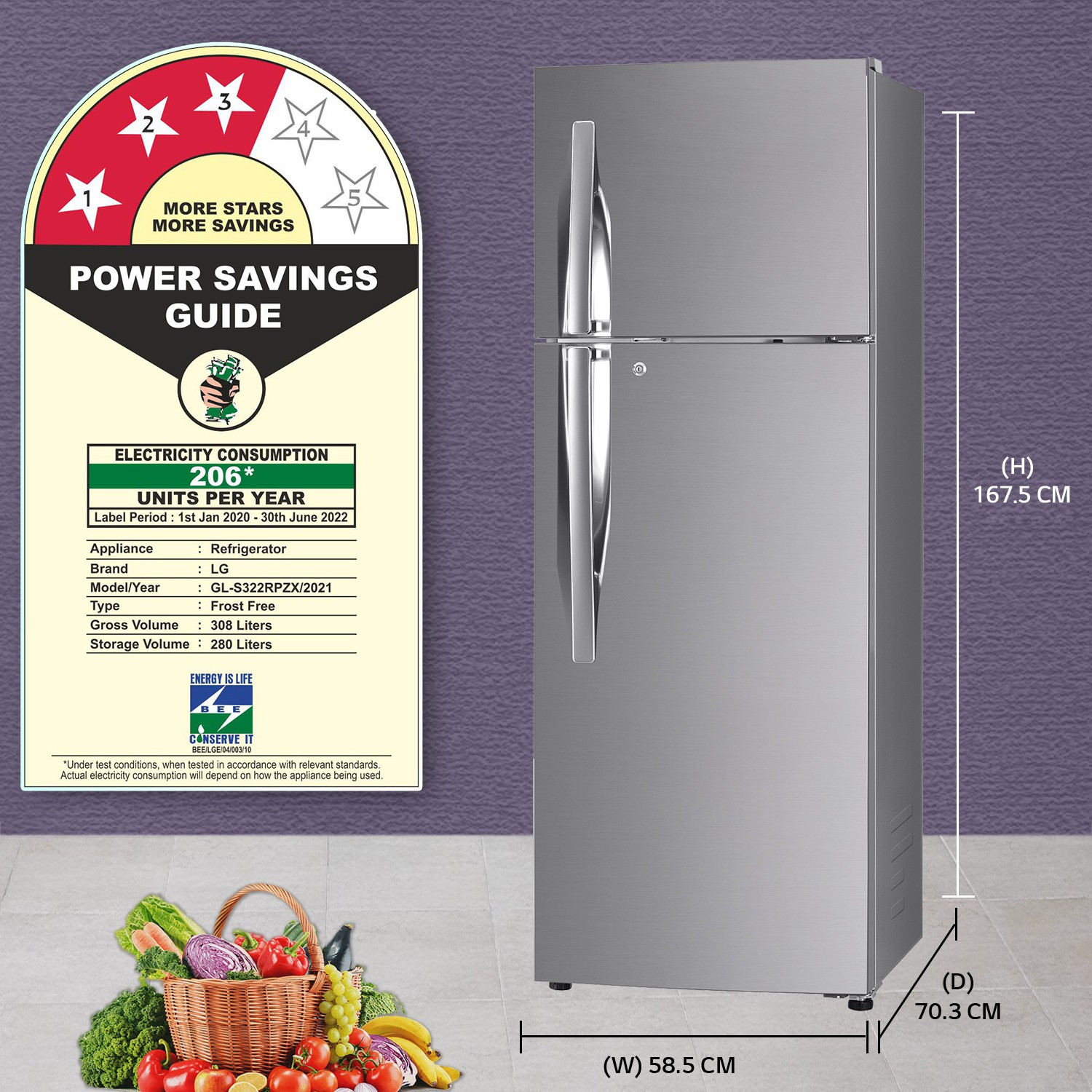 Image of LG 308 L Frost Free Double Door 3 Star Convertible Refrigerator