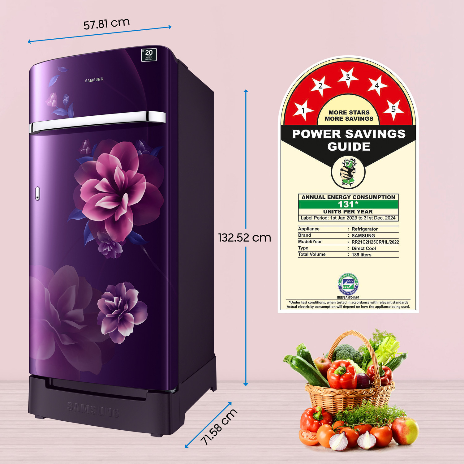 Image of Samsung 189 L Direct Cool Single Door 5 Star Refrigerator with Base Drawer with Digital Inverter