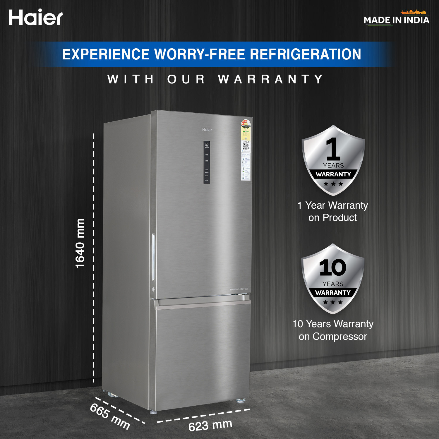 Image of Haier 325 L Frost Free Double Door 3 Star Convertible Refrigerator with 3-Star 14 In 1 Convertible Modes, 1 Hour Icing Technology, Digital Control Panel