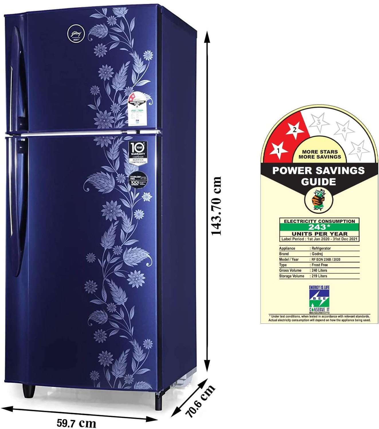 Image of Godrej 236 L Frost Free Double Door 2 Star Refrigerator