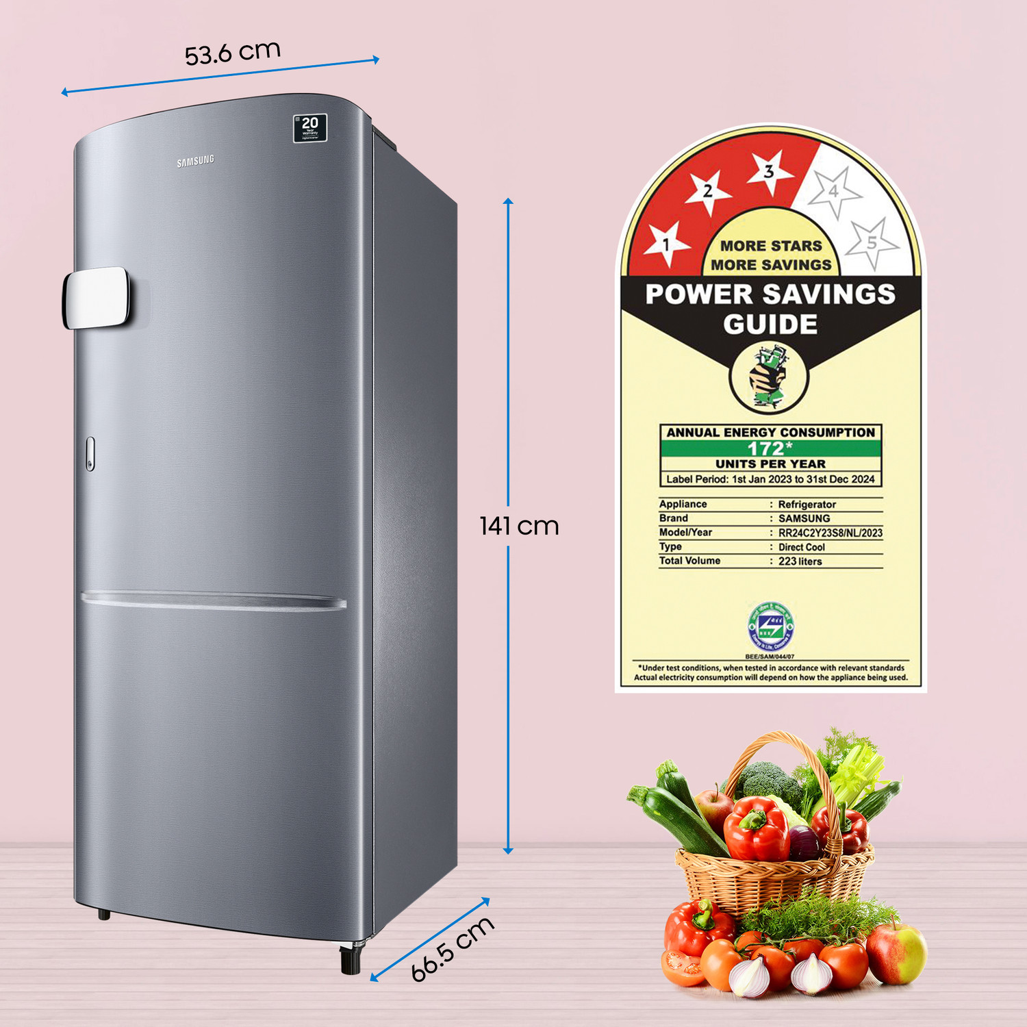 Image of Samsung 223 L Direct Cool Single Door 3 Star Refrigerator with Digital Inverter