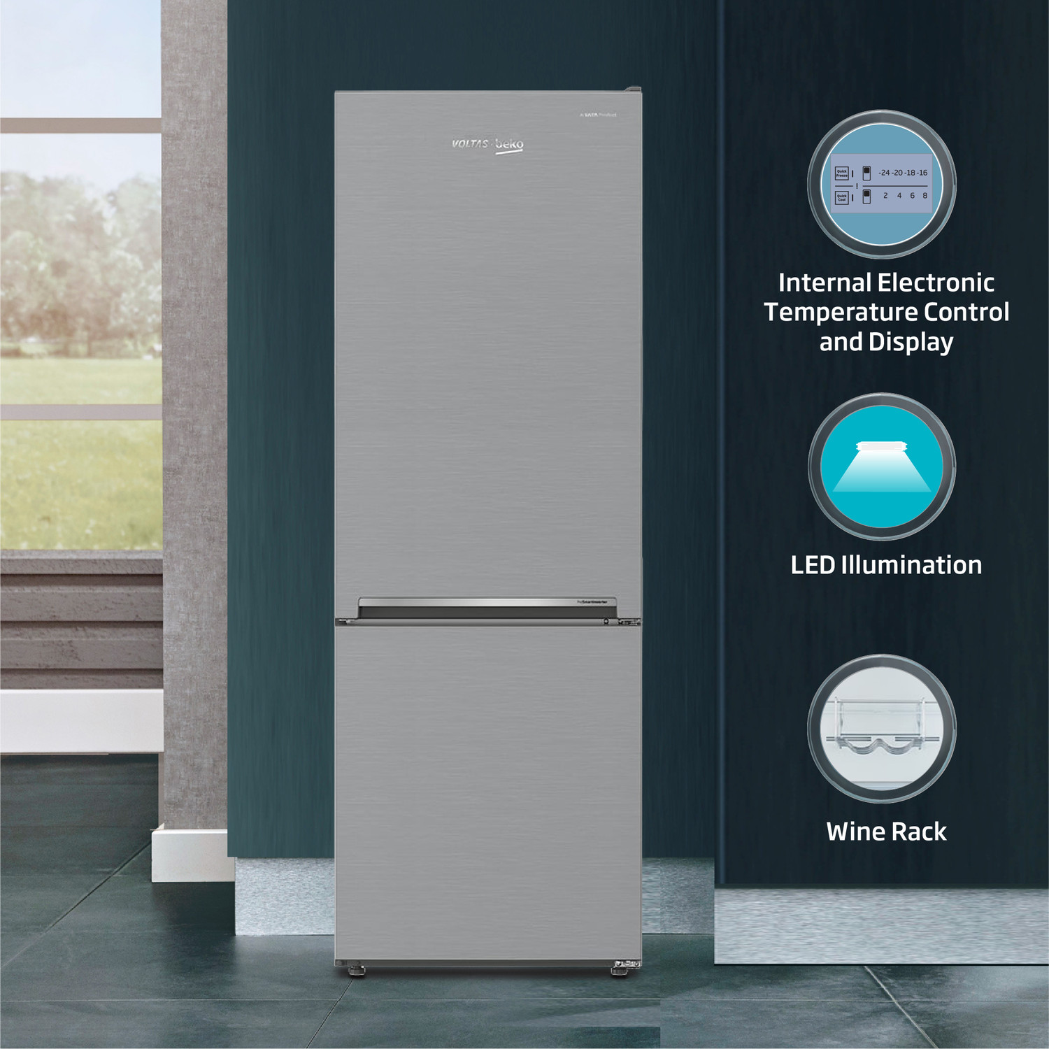 Image of Voltas Beko by A Tata Product 340 L Frost Free Double Door Bottom Mount 2 Star Refrigerator