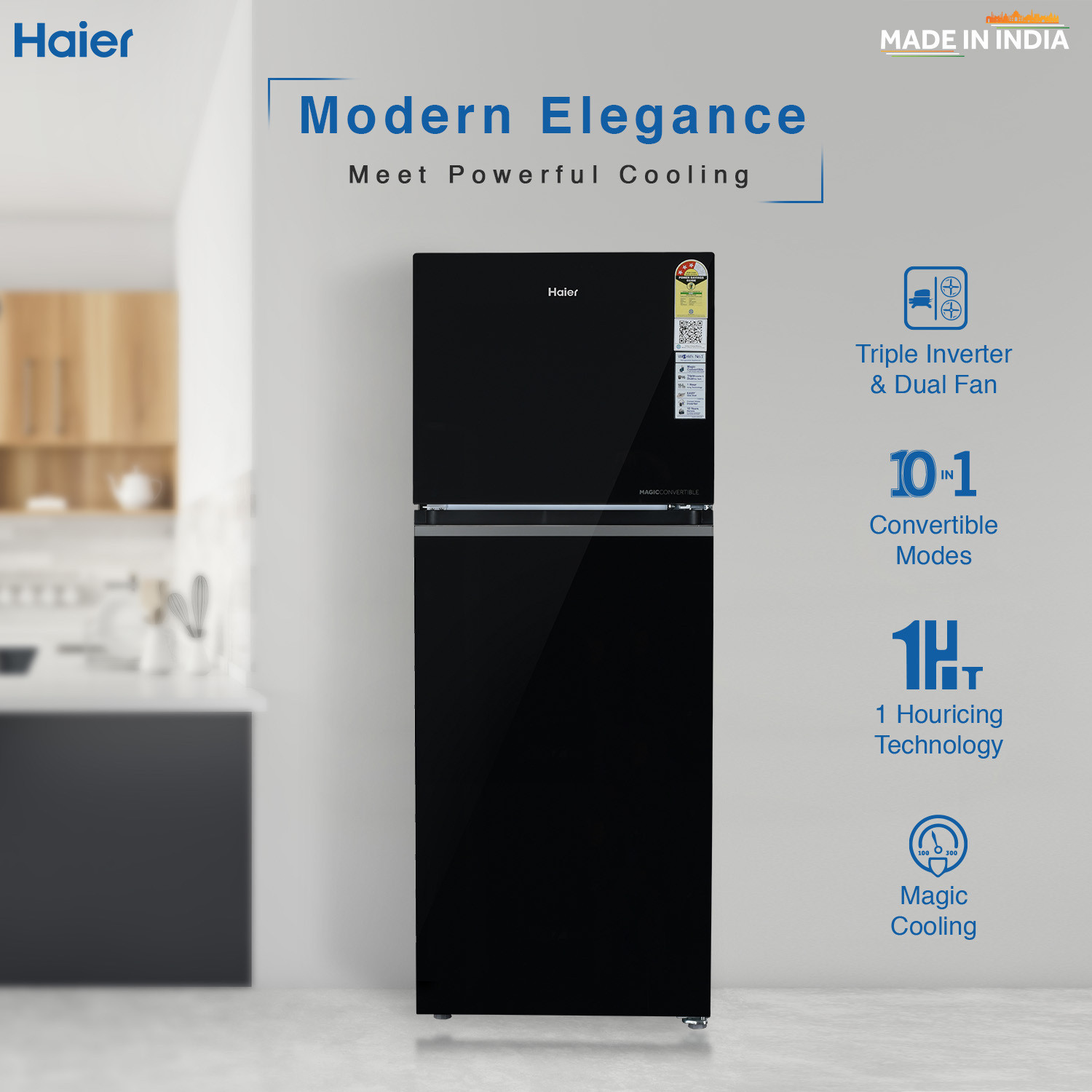 Image of Haier 328 L Frost Free Double Door 3 Star Convertible Refrigerator with Convertible 14-in-1,1 hour Icing