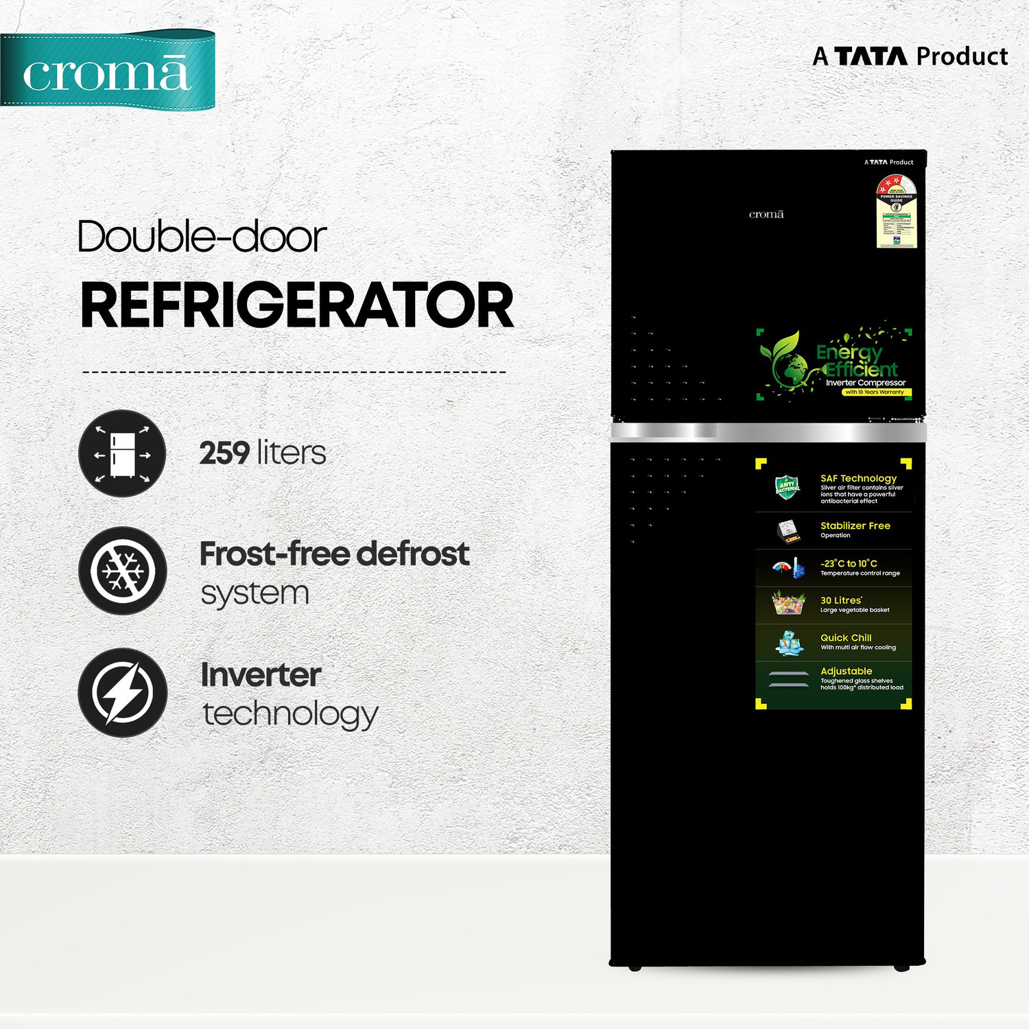 Image of Croma 259 L Frost Free Double Door 3 Star Refrigerator