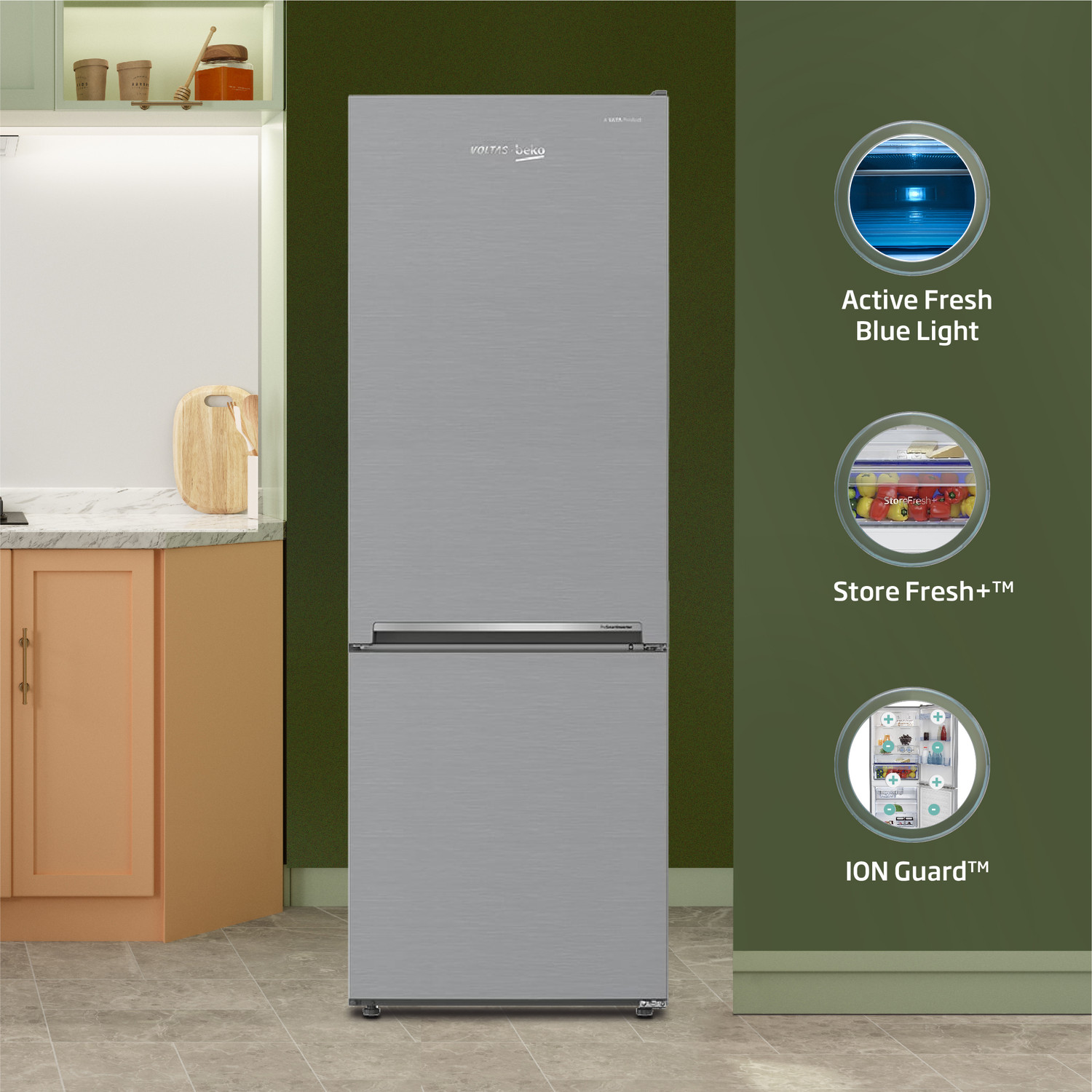 Image of Voltas Beko by A Tata Product 340 L Frost Free Double Door Bottom Mount 2 Star Refrigerator