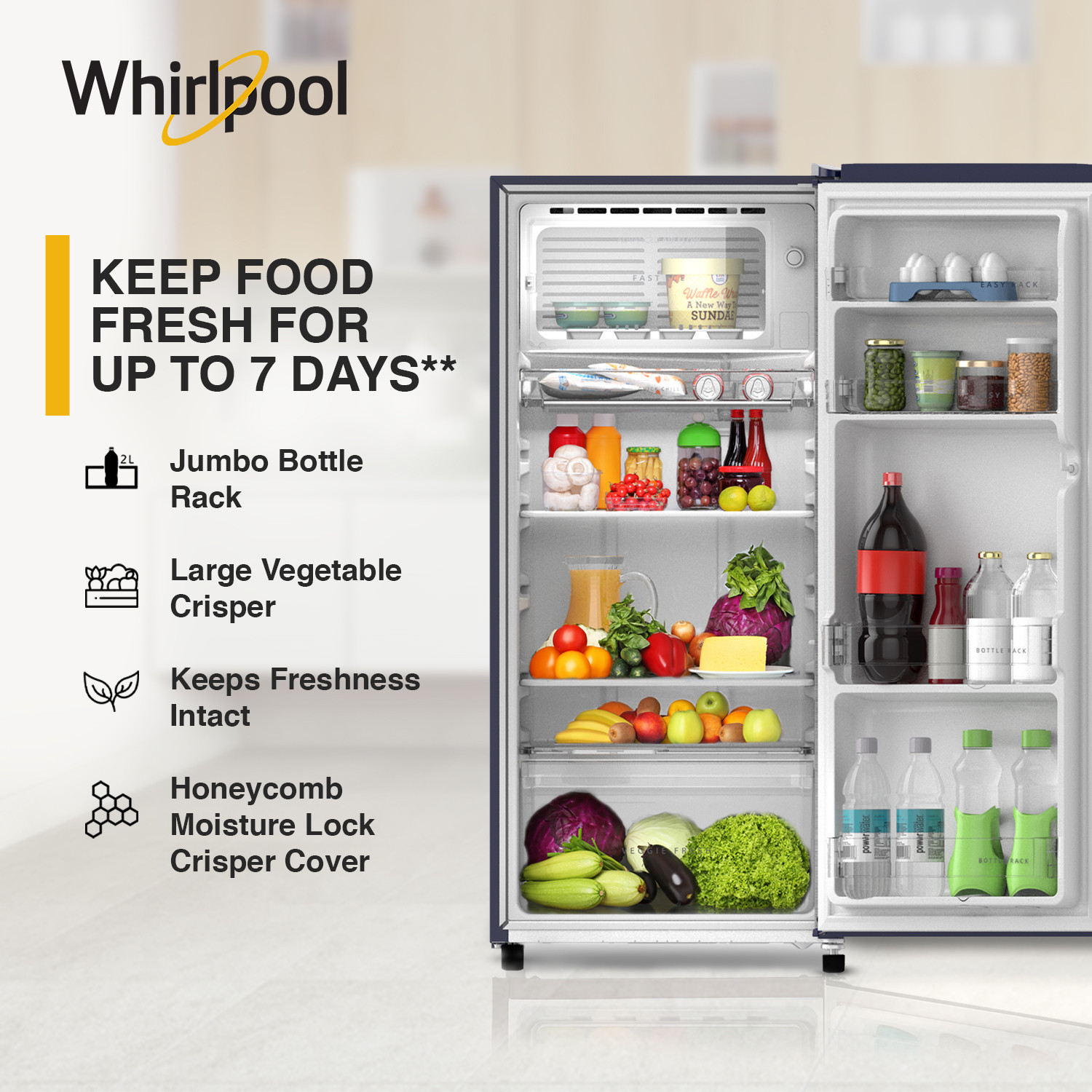 Image of Whirlpool 184 L Direct Cool Single Door 4 Star Refrigerator with Intellisense Inverter Compressor