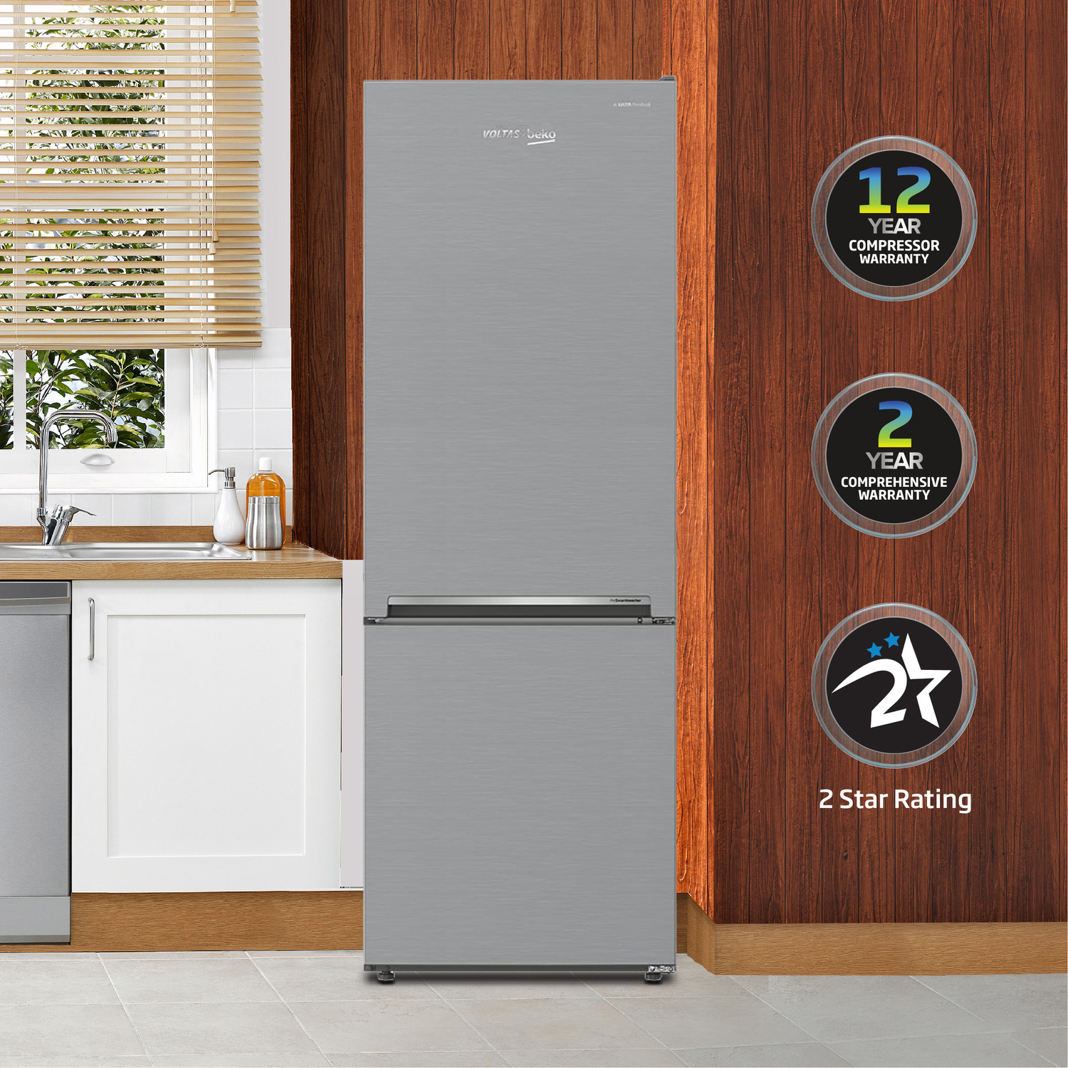 Image of Voltas Beko by A Tata Product 340 L Frost Free Double Door Bottom Mount 2 Star Refrigerator