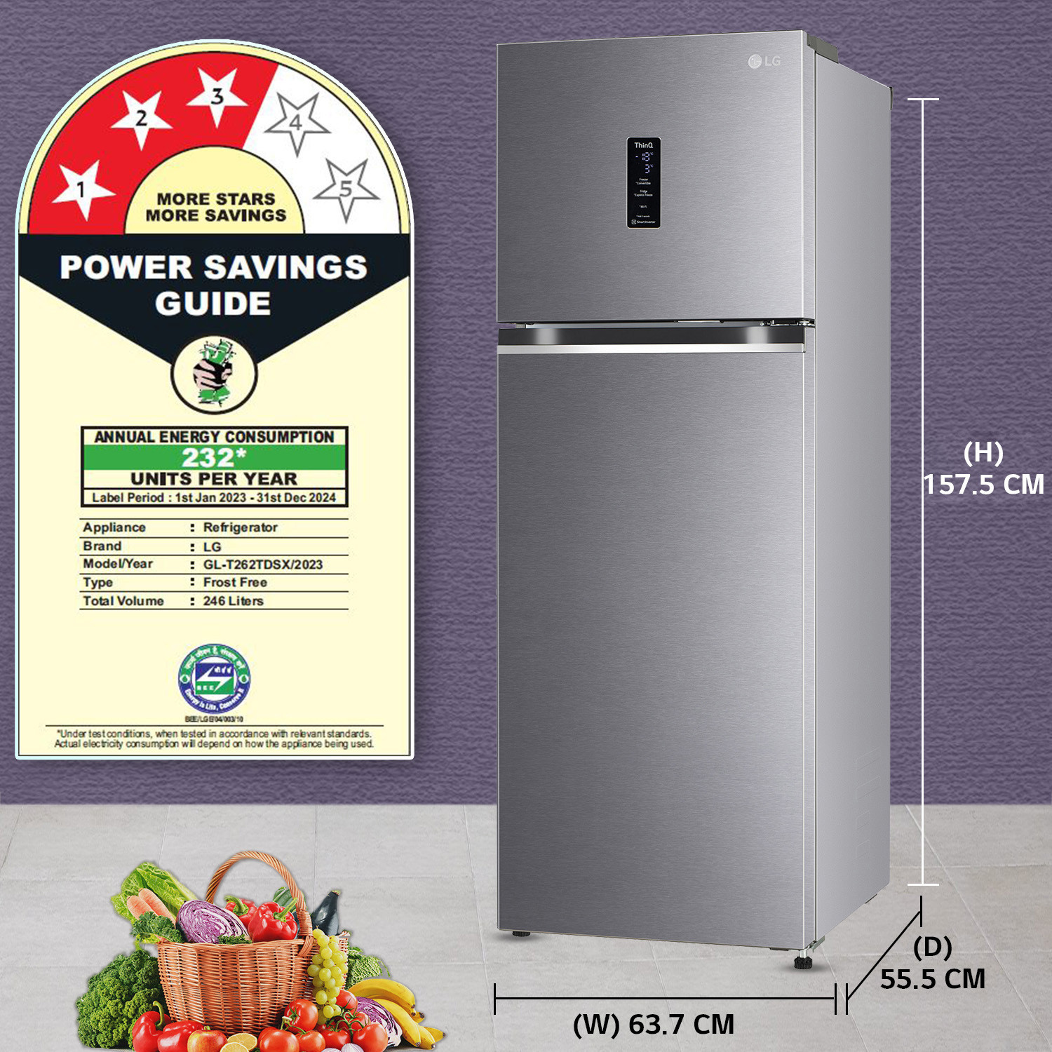 Image of LG 246 L Frost Free Double Door 3 Star Convertible Refrigerator