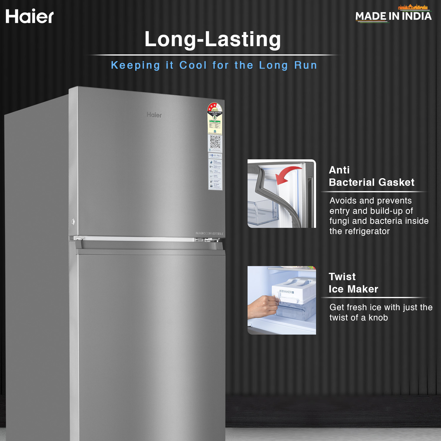 Image of Haier 328 L Frost Free Double Door 3 Star Convertible Refrigerator with Convertible 14-in-1,1 hour Icing