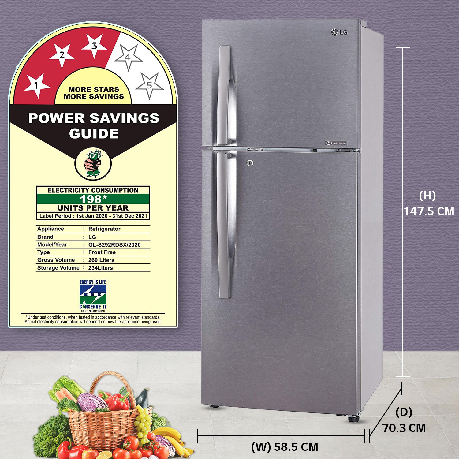 Image of LG 240 L Frost Free Double Door 3 Star Convertible Refrigerator with Smart Inverter Compressor