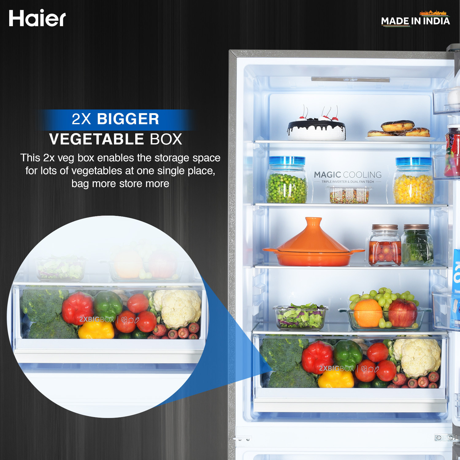 Image of Haier 325 L Frost Free Double Door 3 Star Convertible Refrigerator with 3-Star 14 In 1 Convertible Modes, 1 Hour Icing Technology, Digital Control Panel