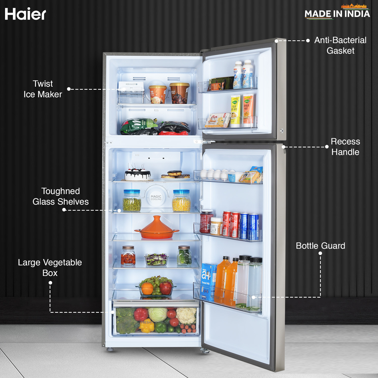 Image of Haier 358 L Frost Free Double Door 3 Star Convertible Refrigerator with Convertible 14-in-1,1 hour Icing