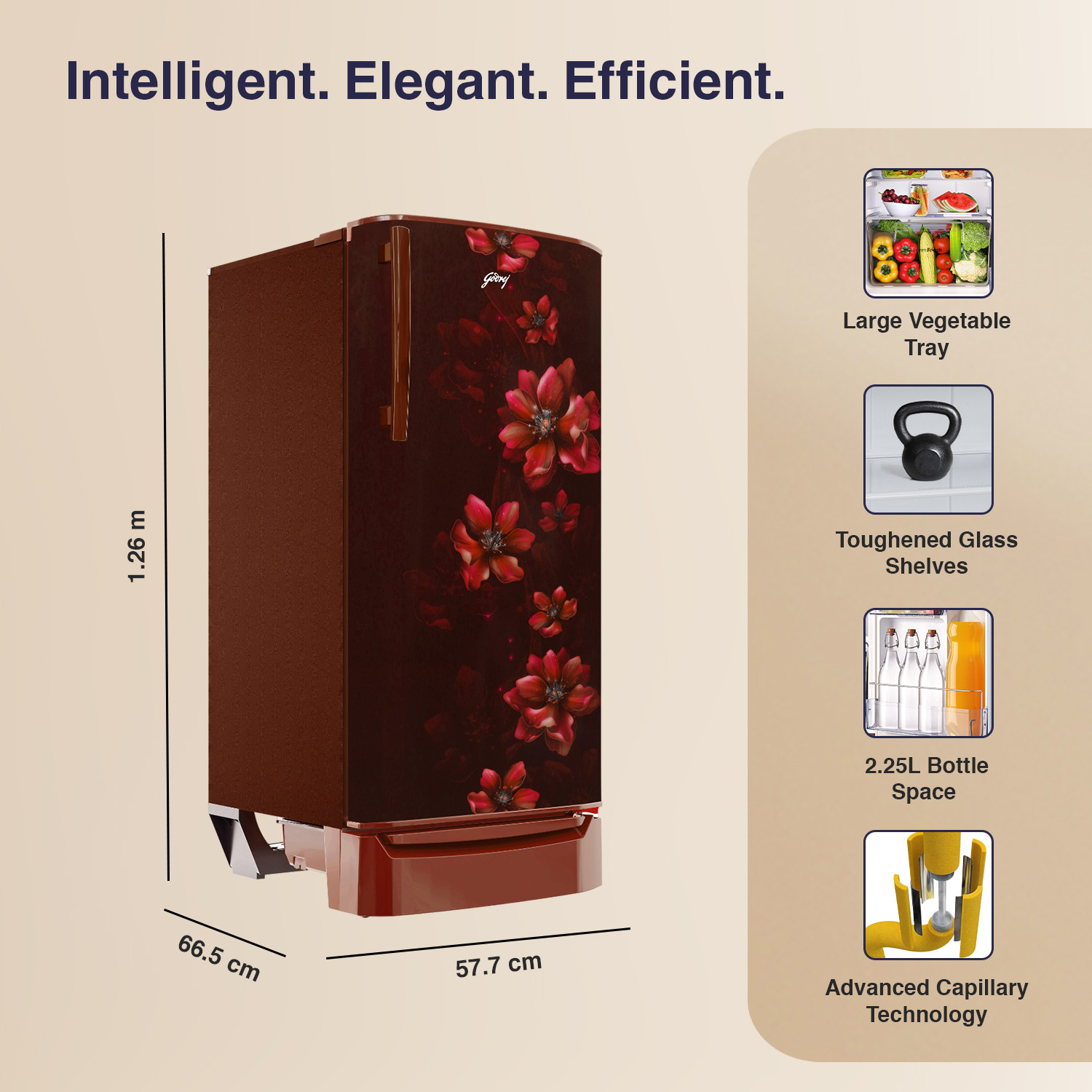 Image of Godrej 183 L Direct Cool Single Door 3 Star Refrigerator with Jumbo Vegetable Tray and Toughened Glass Shelves (Maroon, RD R190C THF BR WN)