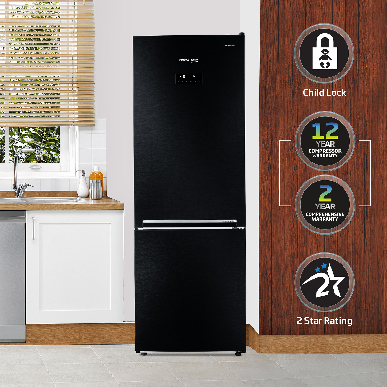 Image of Voltas Beko by A Tata Product 340 L Frost Free Double Door Bottom Mount 2 Star Refrigerator