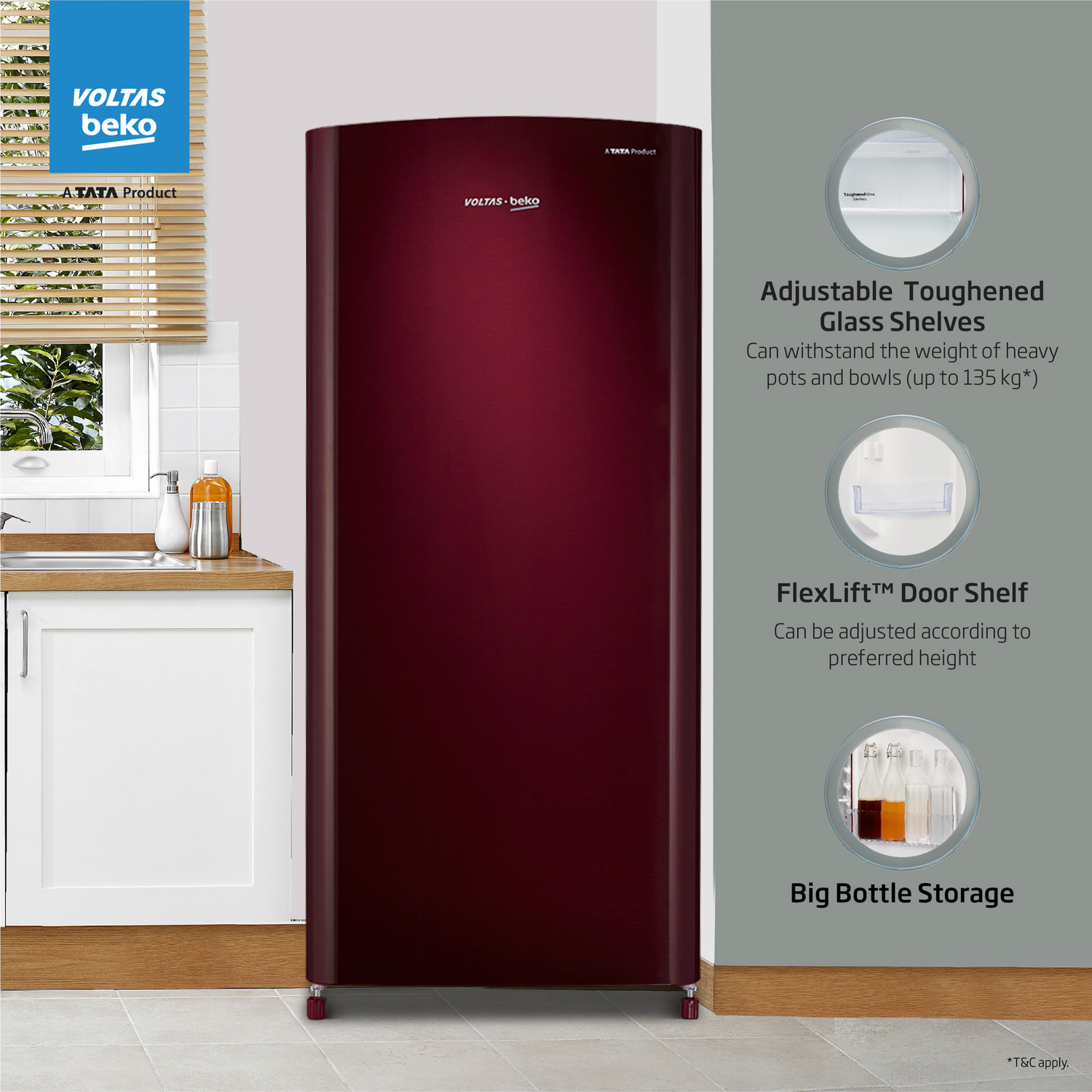Image of Voltas Beko by A Tata Product 173 L Direct Cool Single Door 2 Star Refrigerator