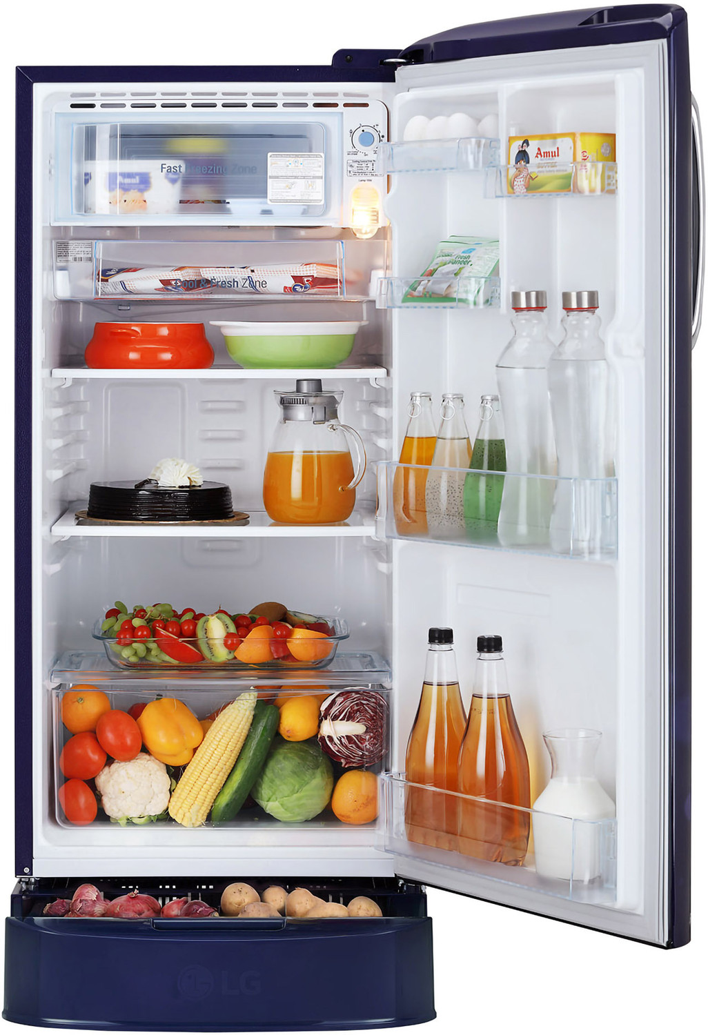 Image of LG 185 L Direct Cool Single Door 5 Star Refrigerator with Base Drawer with Smart Inverter Compressor, Smart Connect, Fast Ice Making
