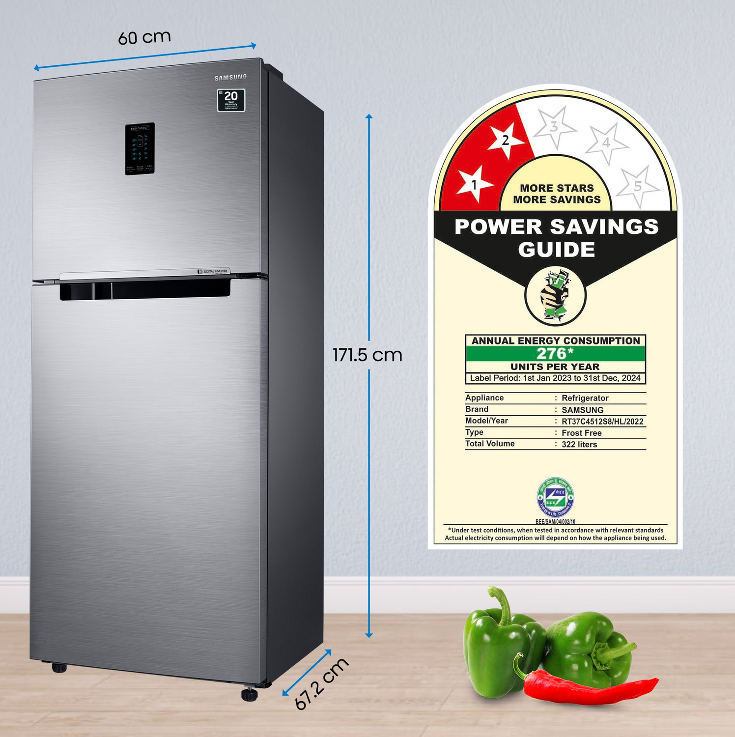 Image of Samsung 322 L Frost Free Double Door 2 Star Convertible Refrigerator with Digital Inverter, Convertible 5-in-1 and Display