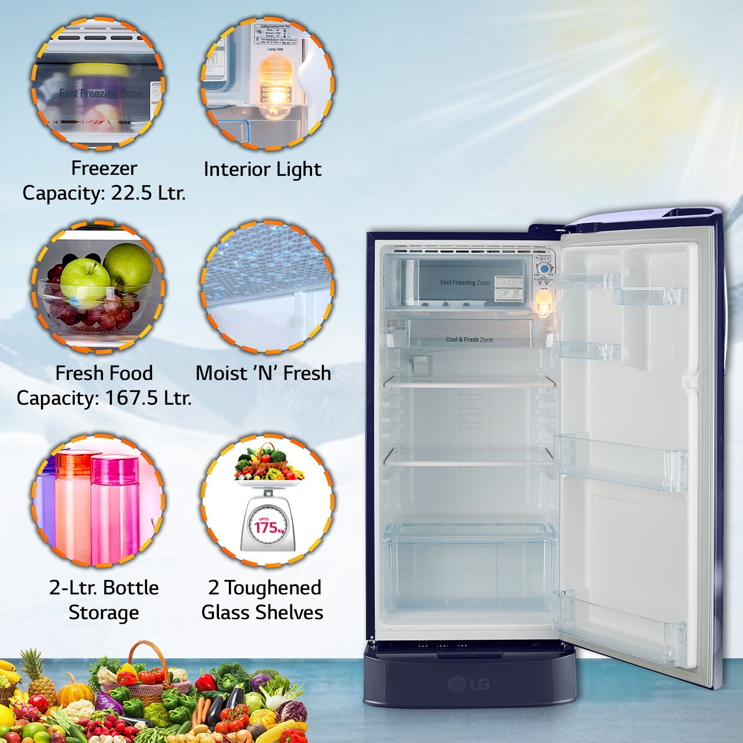 Image of LG 190 L Direct Cool Single Door 5 Star Refrigerator with Base Drawer with Smart Inverter Compressor