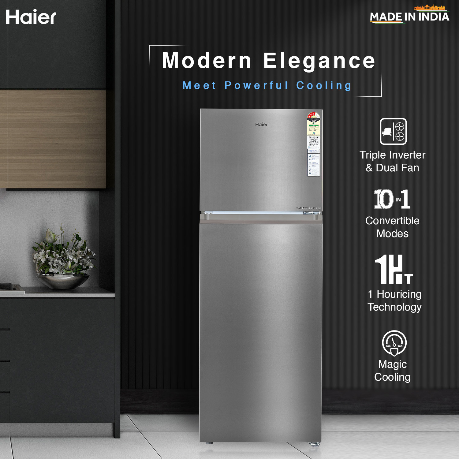 Image of Haier 328 L Frost Free Double Door 3 Star Convertible Refrigerator with Convertible 14-in-1,1 hour Icing