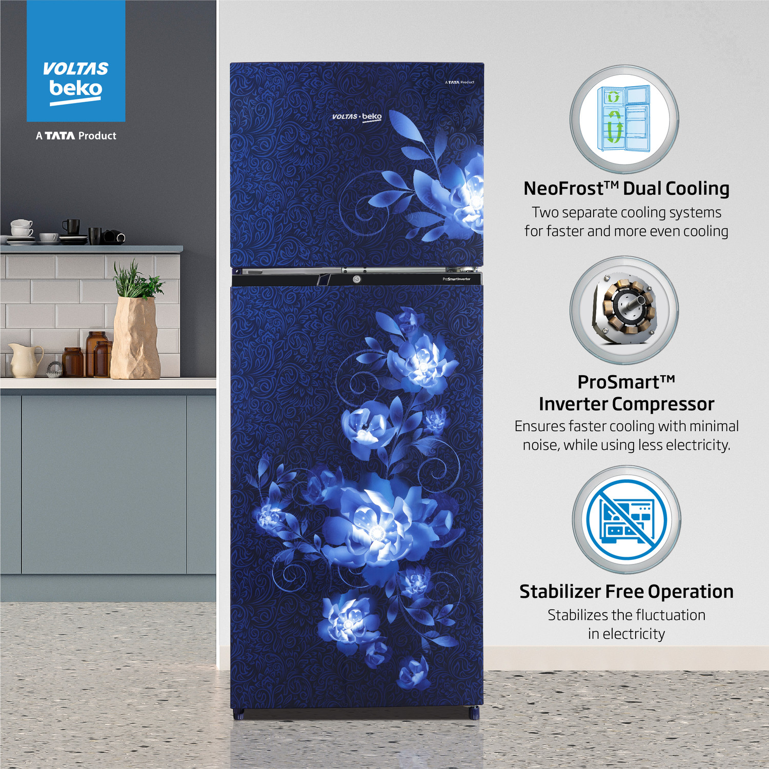 Image of Voltas Beko by A Tata Product 248 L Frost Free Double Door 3 Star Refrigerator