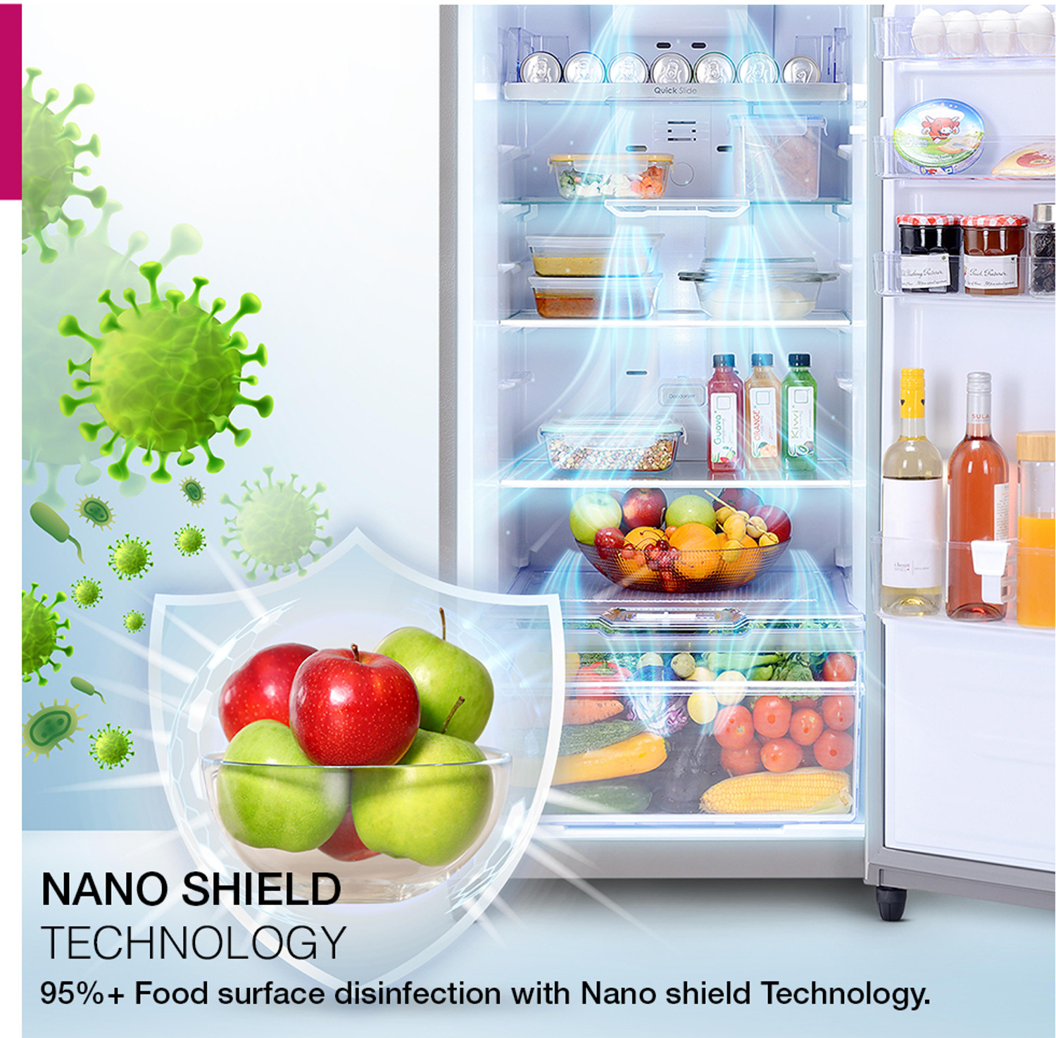 Image of Godrej 223 L Frost Free Double Door 2 Star Refrigerator with Advanced Inverter and 95%+ Food Surface Disinfection