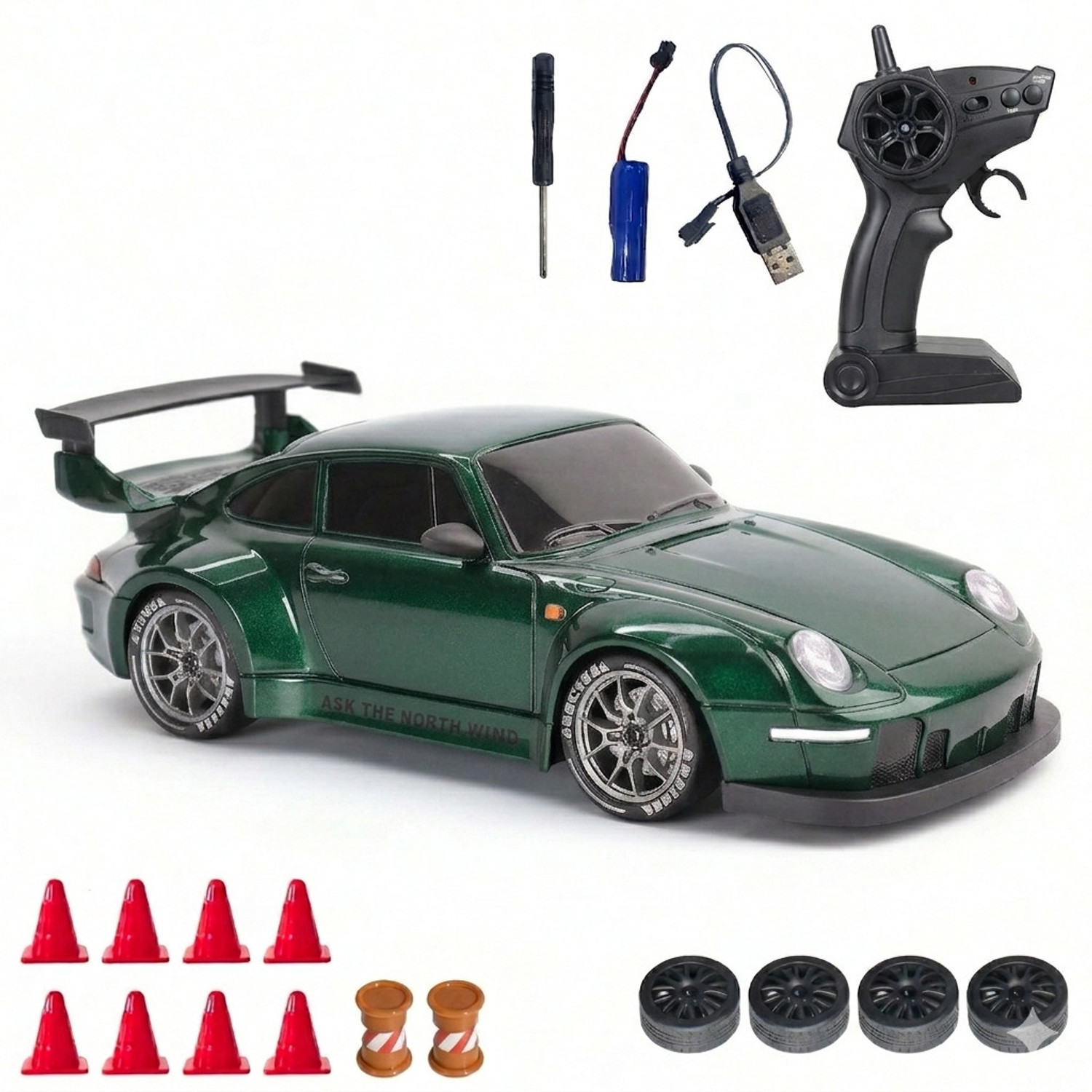 Image of PAPASpace 1:24 RC Drift Car 4WD 25KMH High Speed Remote Control Racing Car with Drift Tire (Multicolor)