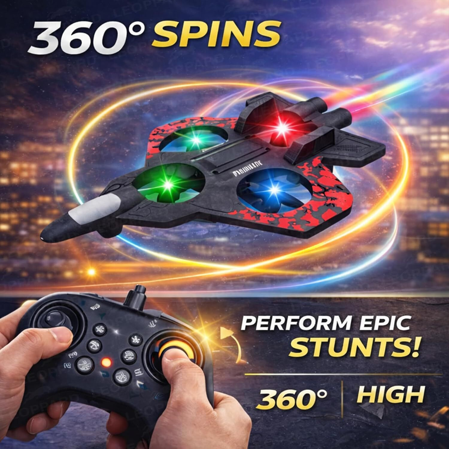 Image of TECH LOGO ELECTRONICS Fighter Jet RC Drone for Kids 360 Flip Kids Adults (Black)