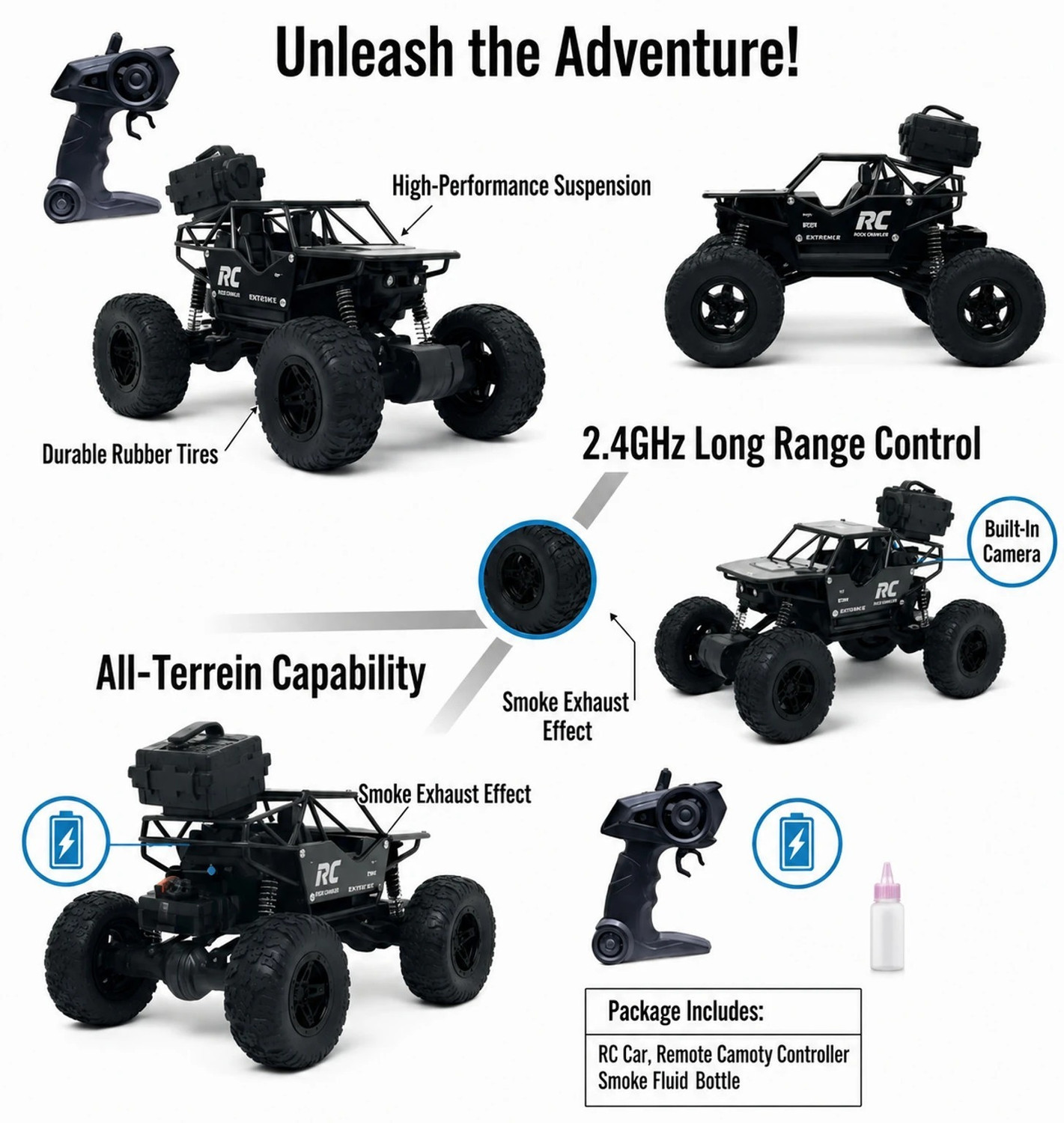 Image of 1542Store Remote Control Mist Spray Rock Crawler Off-Road Stunt Car Toy for Kids (Multicolor, Pack of: 1)