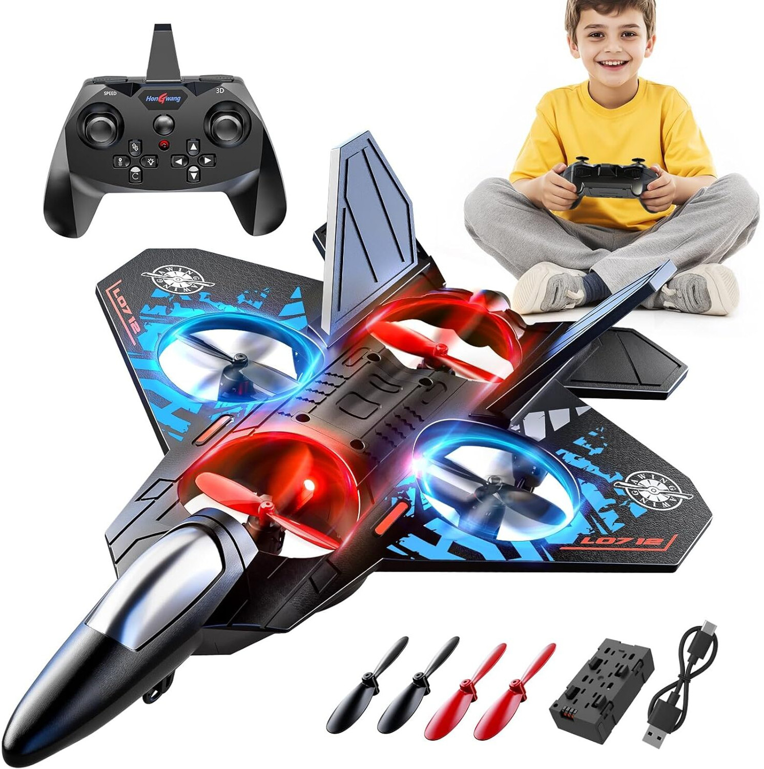 Image of TECH LOGO ELECTRONICS Fighter Jet RC Drone for Kids 360 Flip Kids Adults (Black)