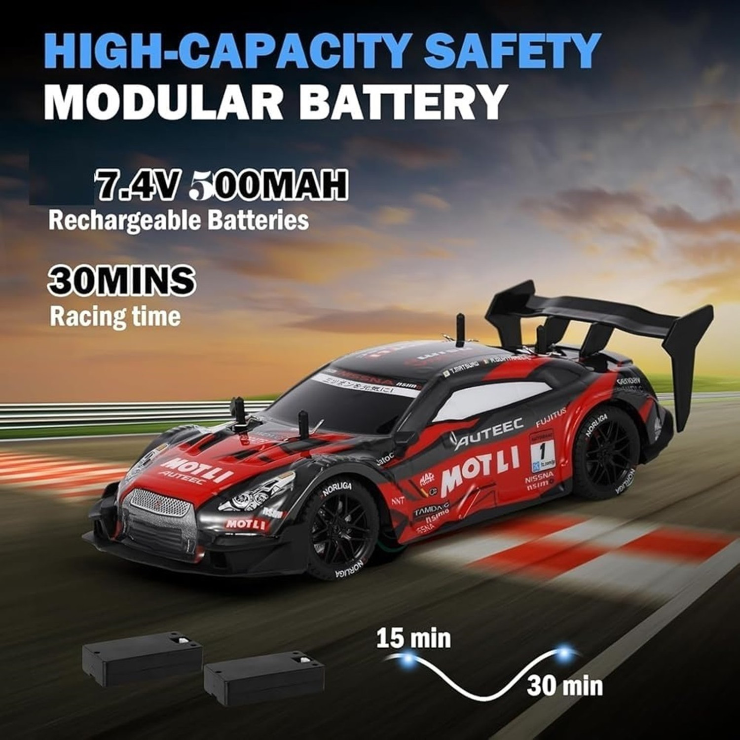 Image of PAPASpace 1:24 RC Drift Car 4WD 25KMH High Speed Remote Control Racing Car with Drift Tire (Multicolor)