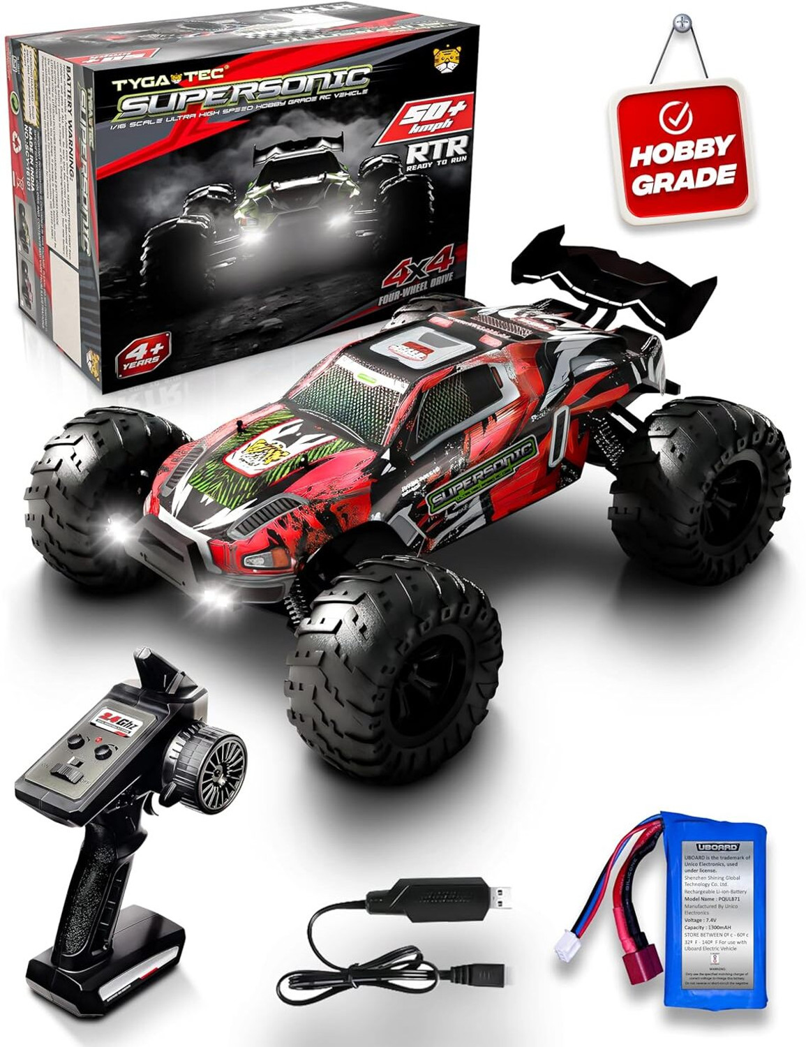 Image of vihaan Racing RC Car 45 KM /H High Speed 1:16 4WD Supersonic Off-Road Monster Truck (Black)