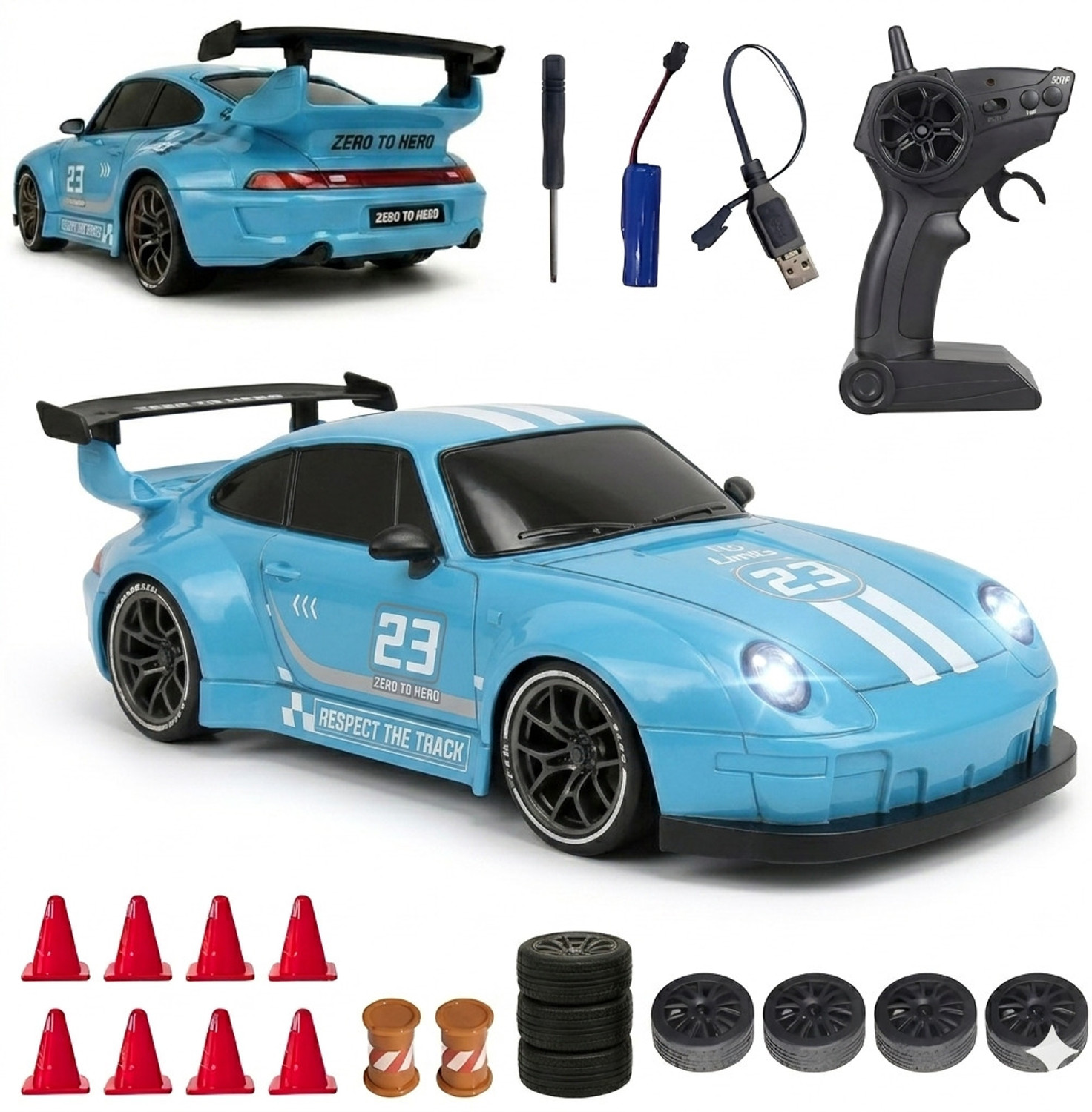Image of PAPASpace 1:24 RC Drift Car 4WD 25KMH High Speed Remote Control Racing Car with Drift Tire (Multicolor)