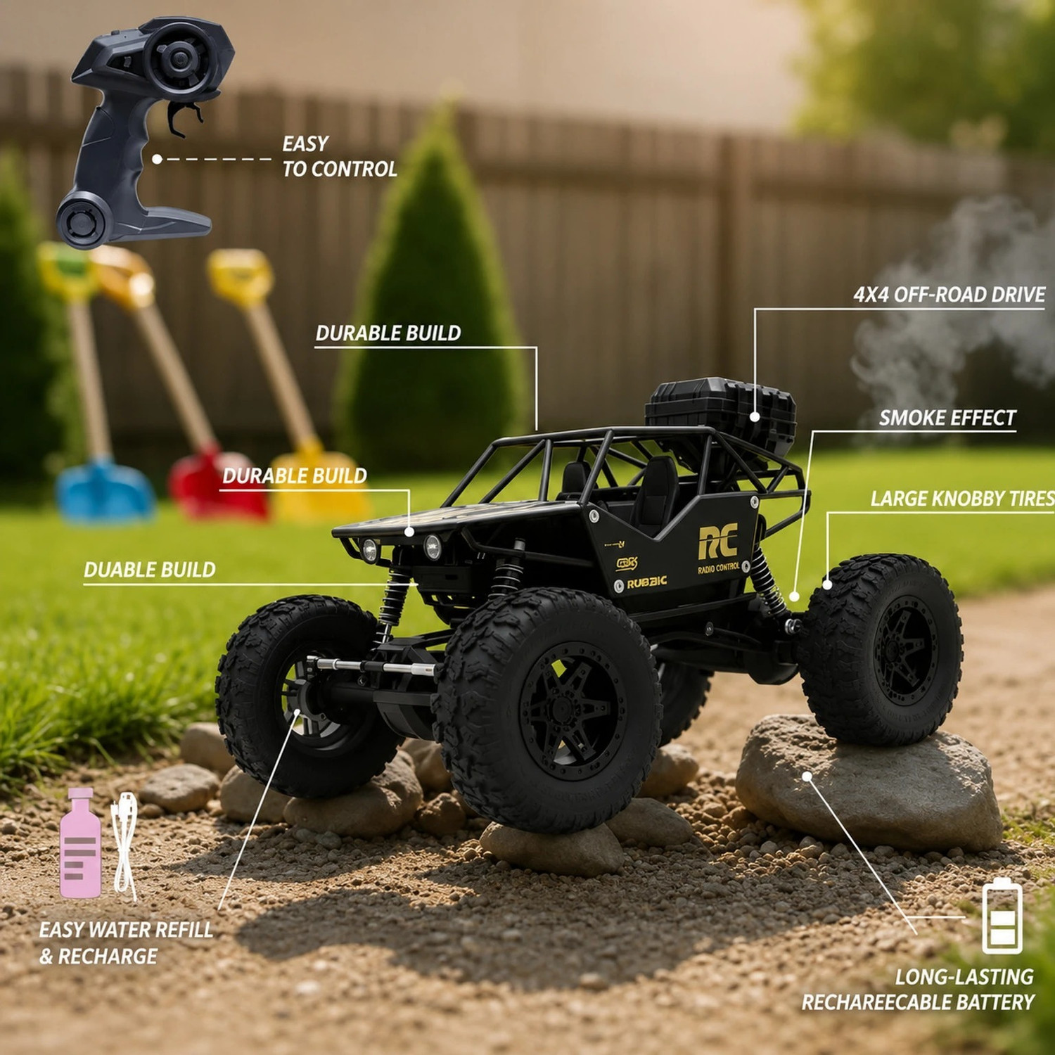 Image of 1542Store Remote Control Mist Spray Rock Crawler Off-Road Stunt Car Toy for Kids (Multicolor, Pack of: 1)