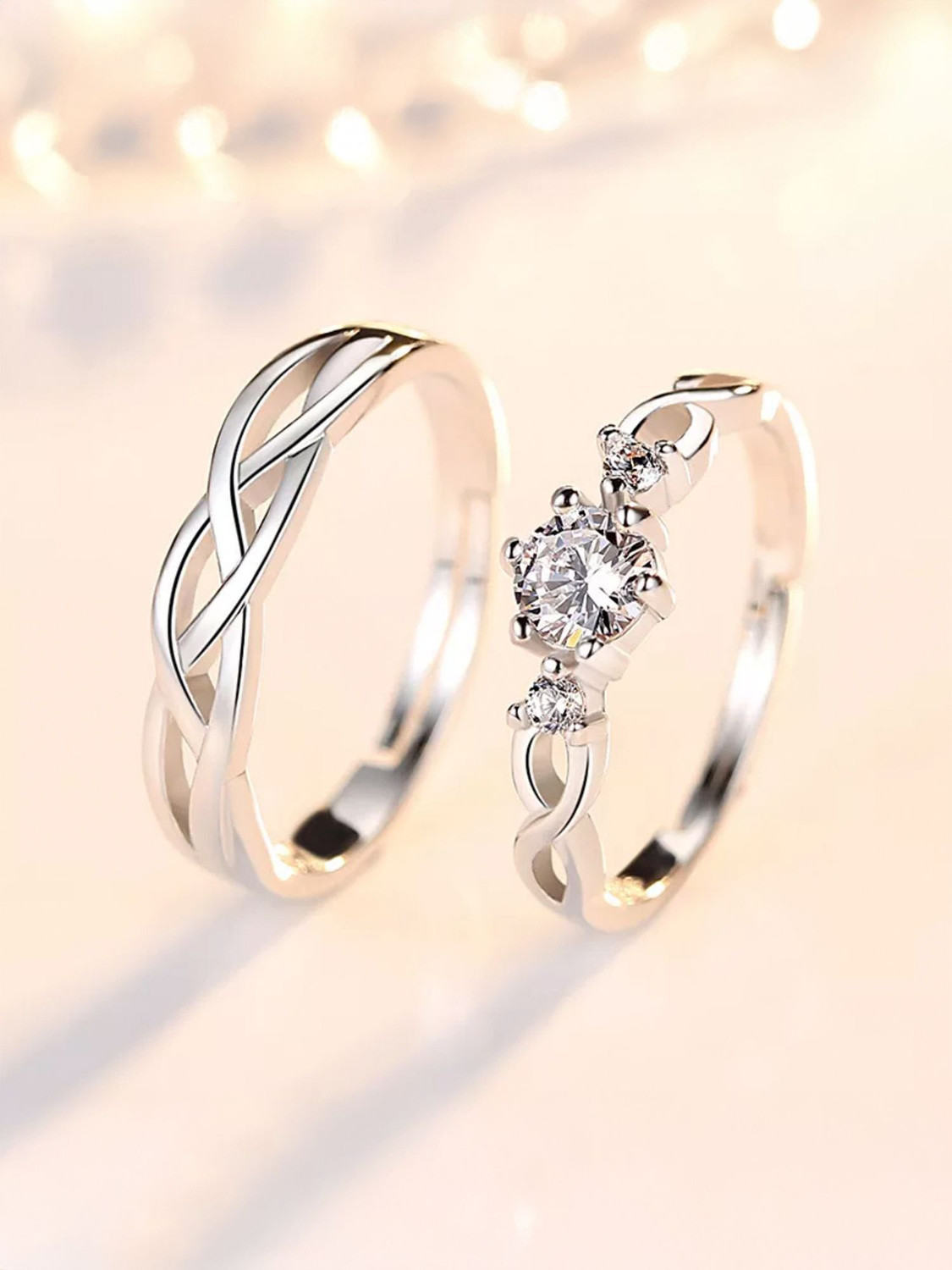 Devora Adjustable Couple Rings for lovers valentine gift set Stainless Steel Ring Set