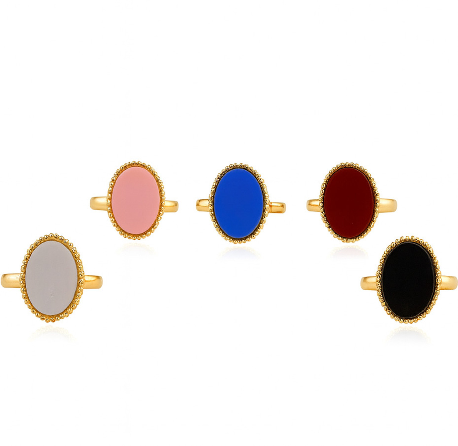 Gc Premium Jewellery Elegant Gold Plated Ring Combo Set With Beaded Oval Design For Women Brass Beads Gold Plated Ring Set