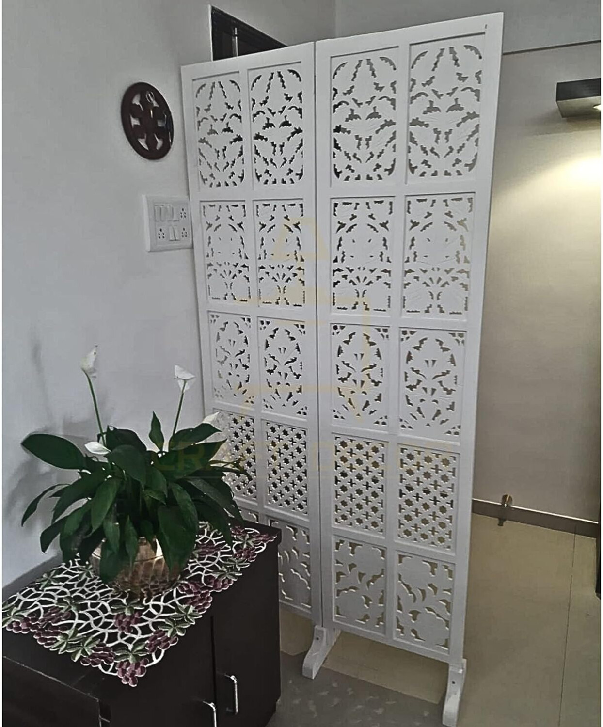 Image of Decorhand Handcrafted 4 Panel Wooden MDF Room Partition & Room Divider (Dark Brown) Solid Wood Decorative Screen Partition (Floor Standing, Finish Color - Brown, 4, Pre-assembled)
