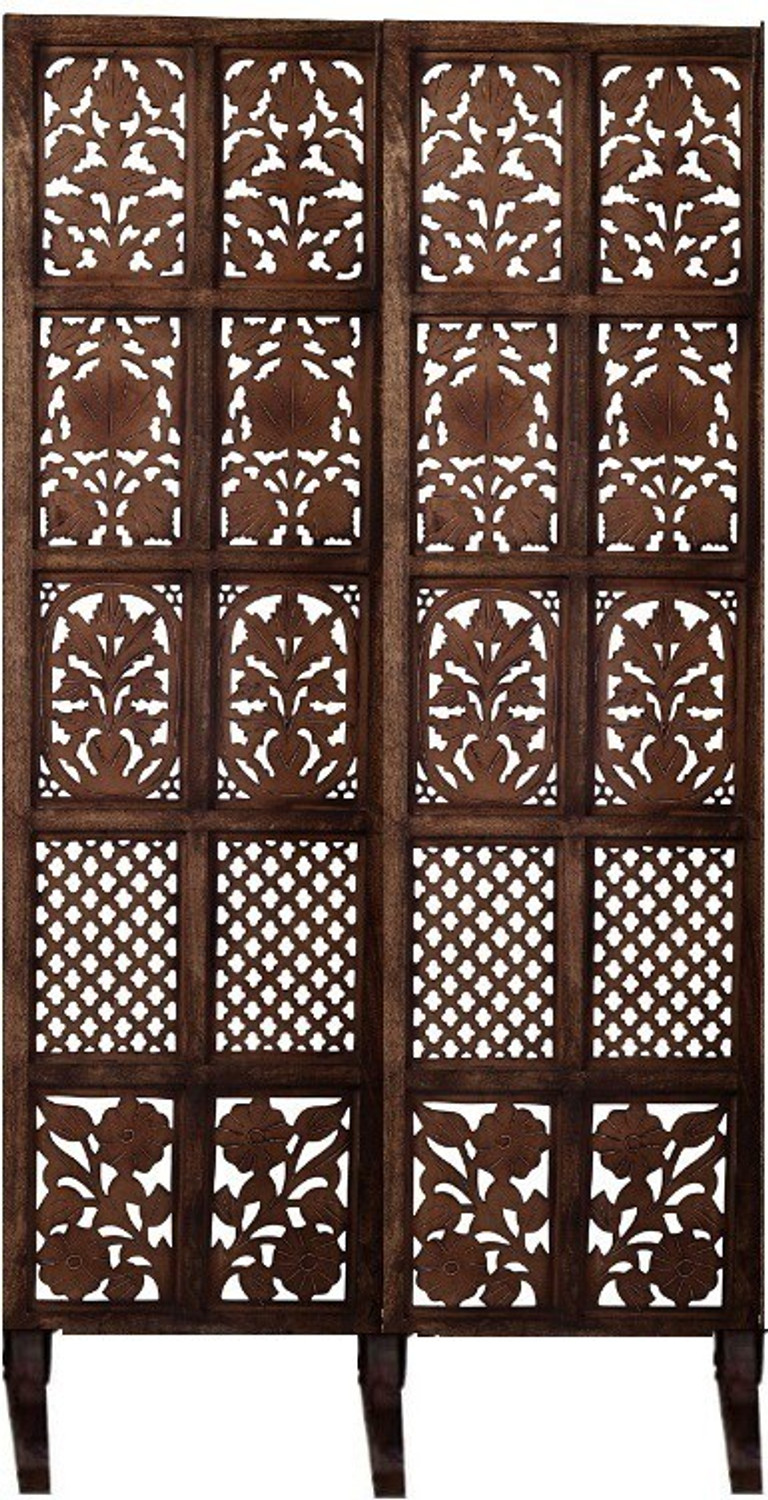 Image of Decorhand Handcrafted 4 Panel Wooden MDF Room Partition & Room Divider (Dark Brown) Solid Wood Decorative Screen Partition (Floor Standing, Finish Color - Brown, 4, Pre-assembled)