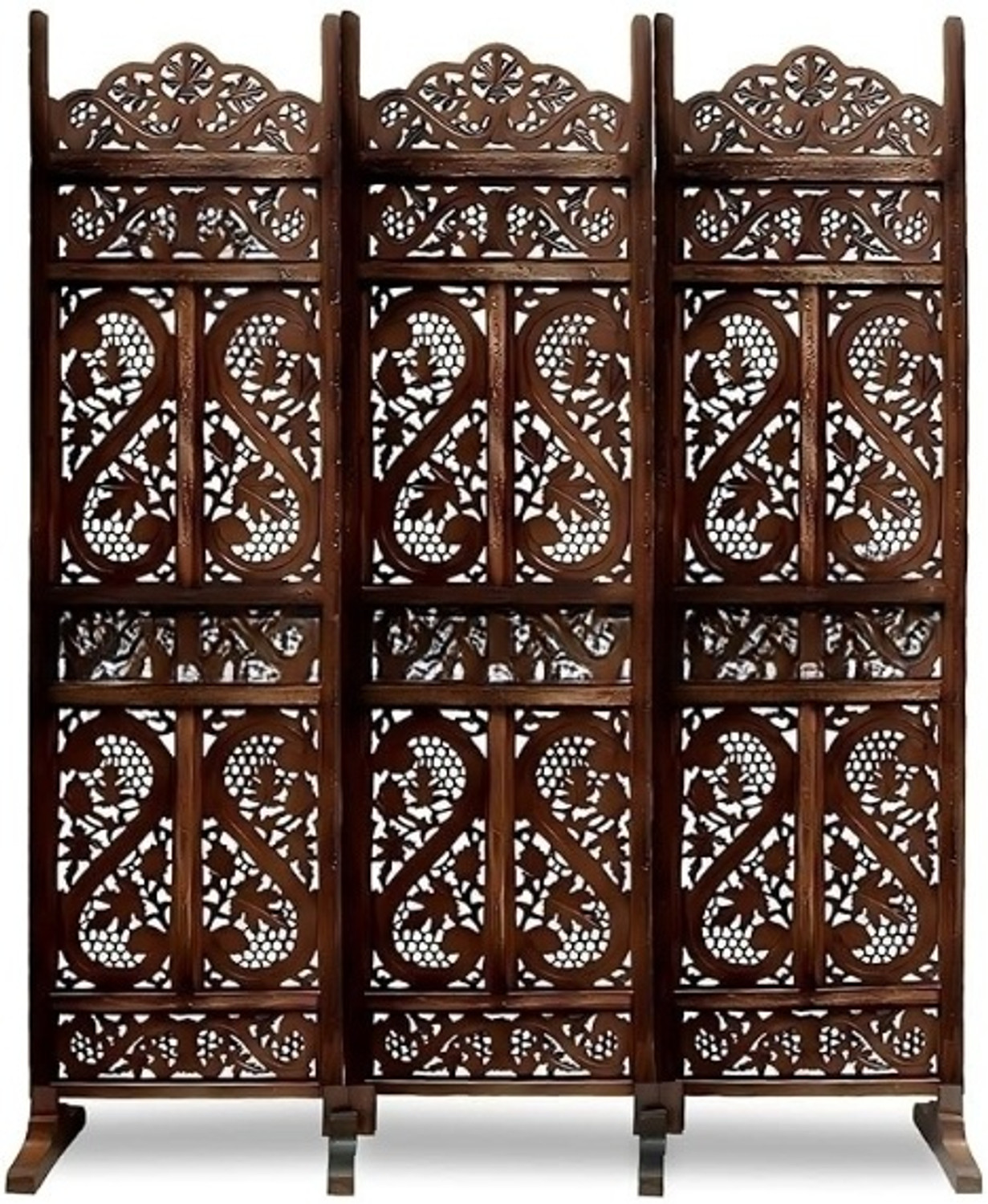 Image of Decorhand Handcrafted 4 Panel Wooden MDF Room Partition & Room Divider (Dark Brown) Solid Wood Decorative Screen Partition (Floor Standing, Finish Color - Brown, 4, Pre-assembled)