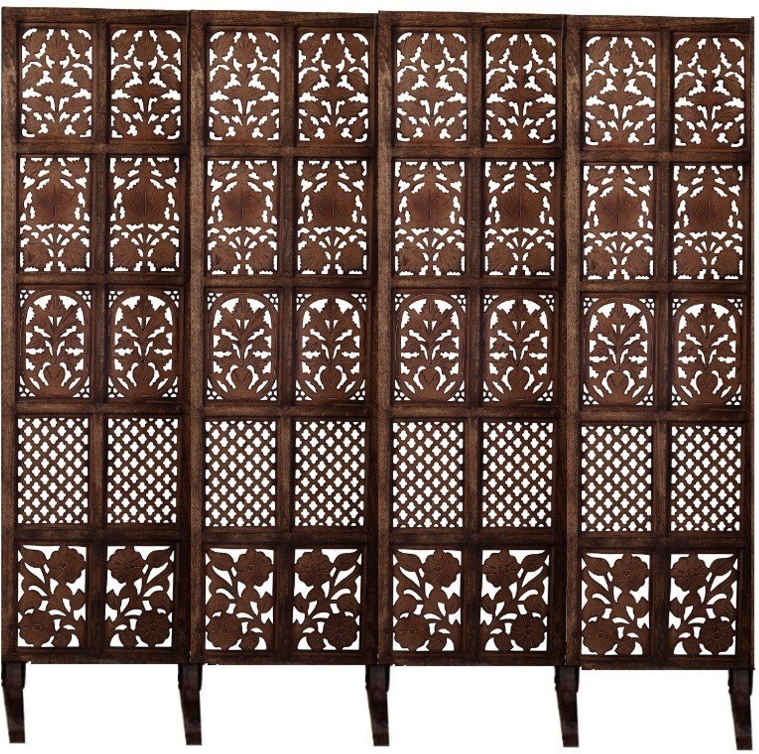 Image of Decorhand Handcrafted 4 Panel Wooden MDF Room Partition & Room Divider (Dark Brown) Solid Wood Decorative Screen Partition (Floor Standing, Finish Color - Brown, 4, Pre-assembled)