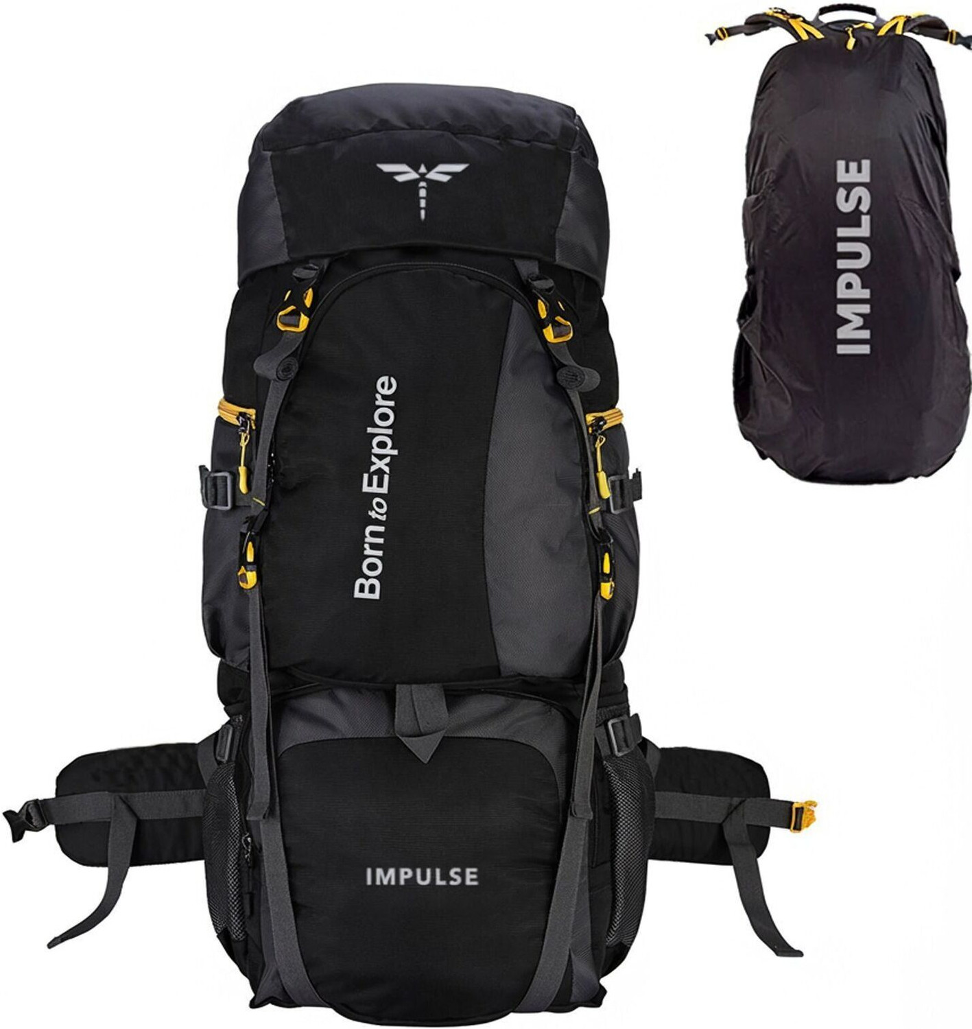 80L Curve Water‑Resistant Backpack – Black, Trekking & Travel