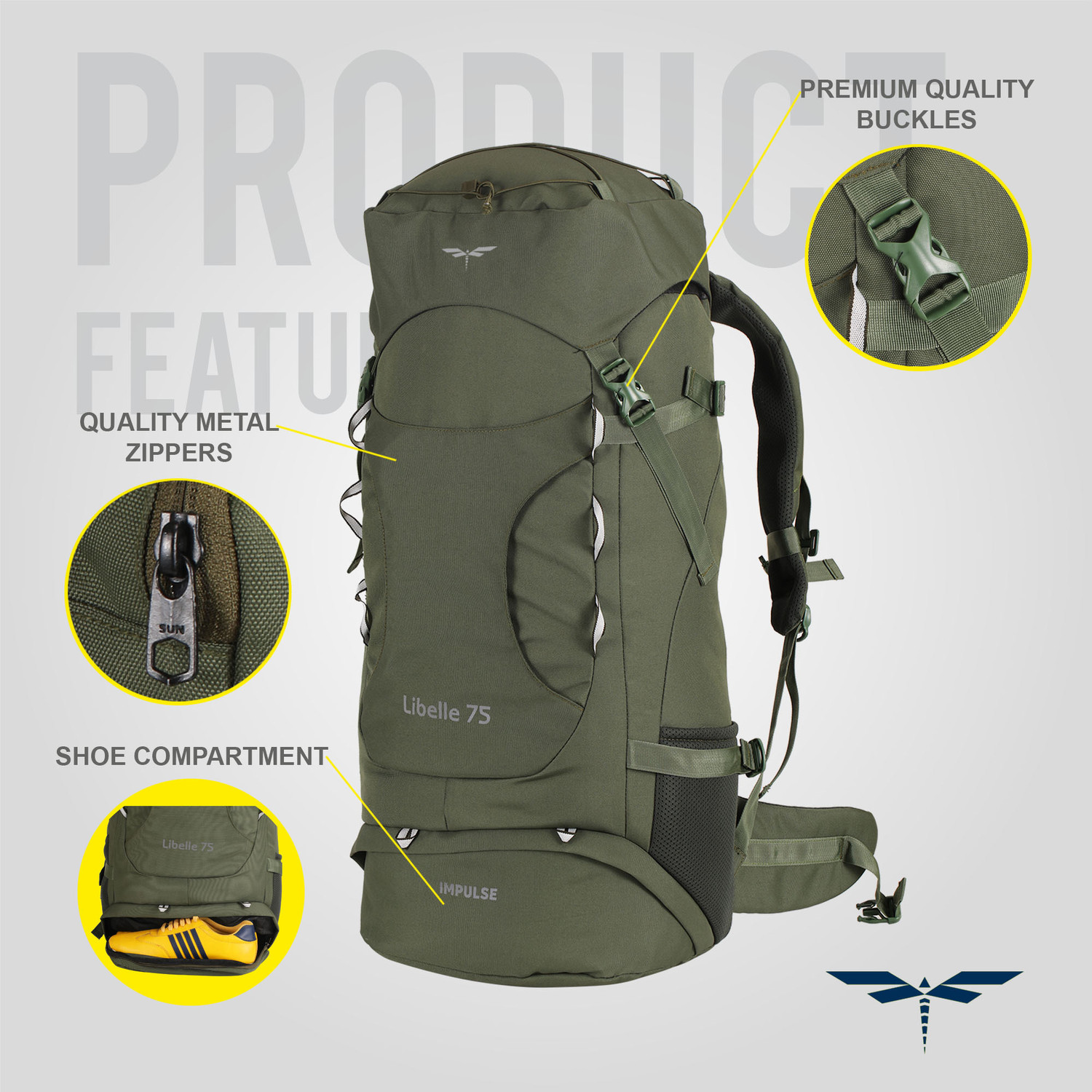 IMPULSE bag travel bag for men tourist bag backpack for hiking trekking